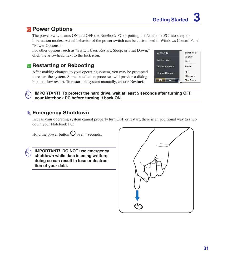 Power options | Asus N70SV User Manual | Page 31 / 87