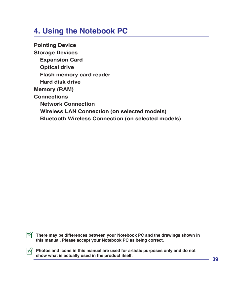 Using the notebook pc | Asus N70SV User Manual | Page 39 / 87