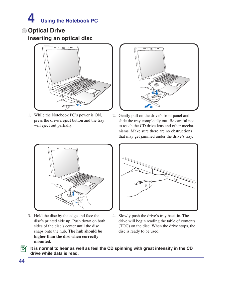 Optical drive | Asus N70SV User Manual | Page 44 / 87