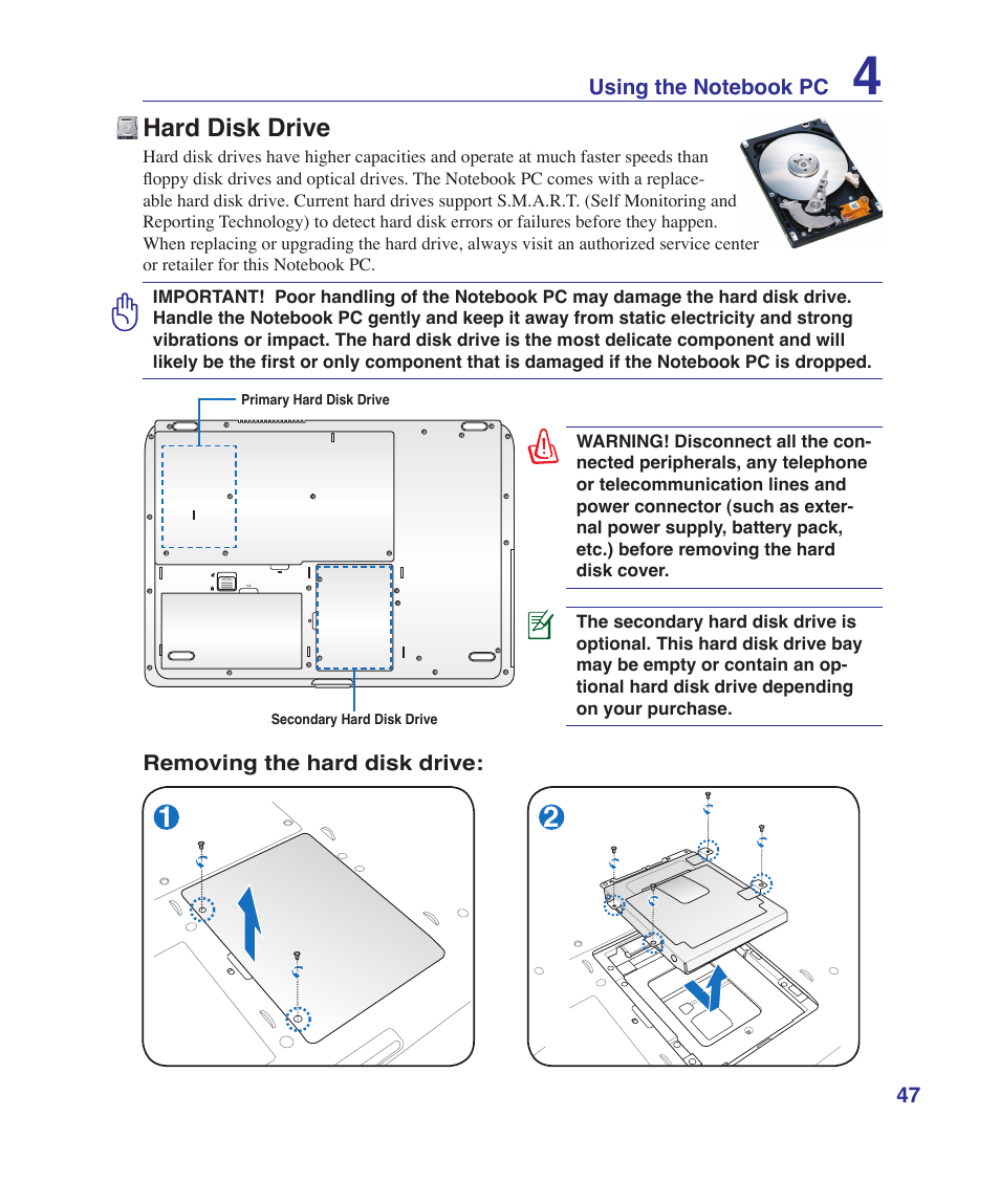 Hard disk drive | Asus N70SV User Manual | Page 47 / 87