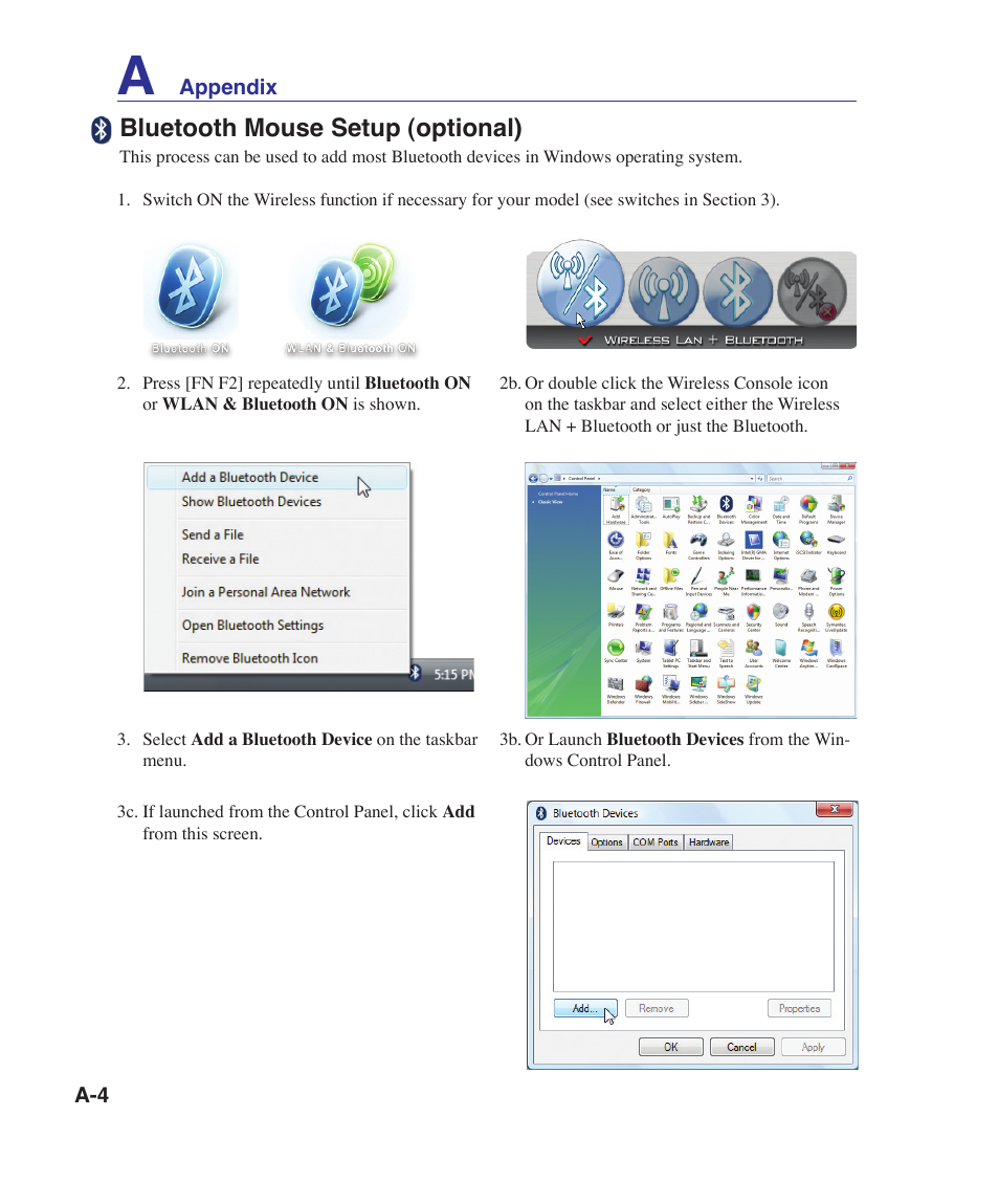 Bluetooth mouse setup (optional) | Asus N70SV User Manual | Page 58 / 87