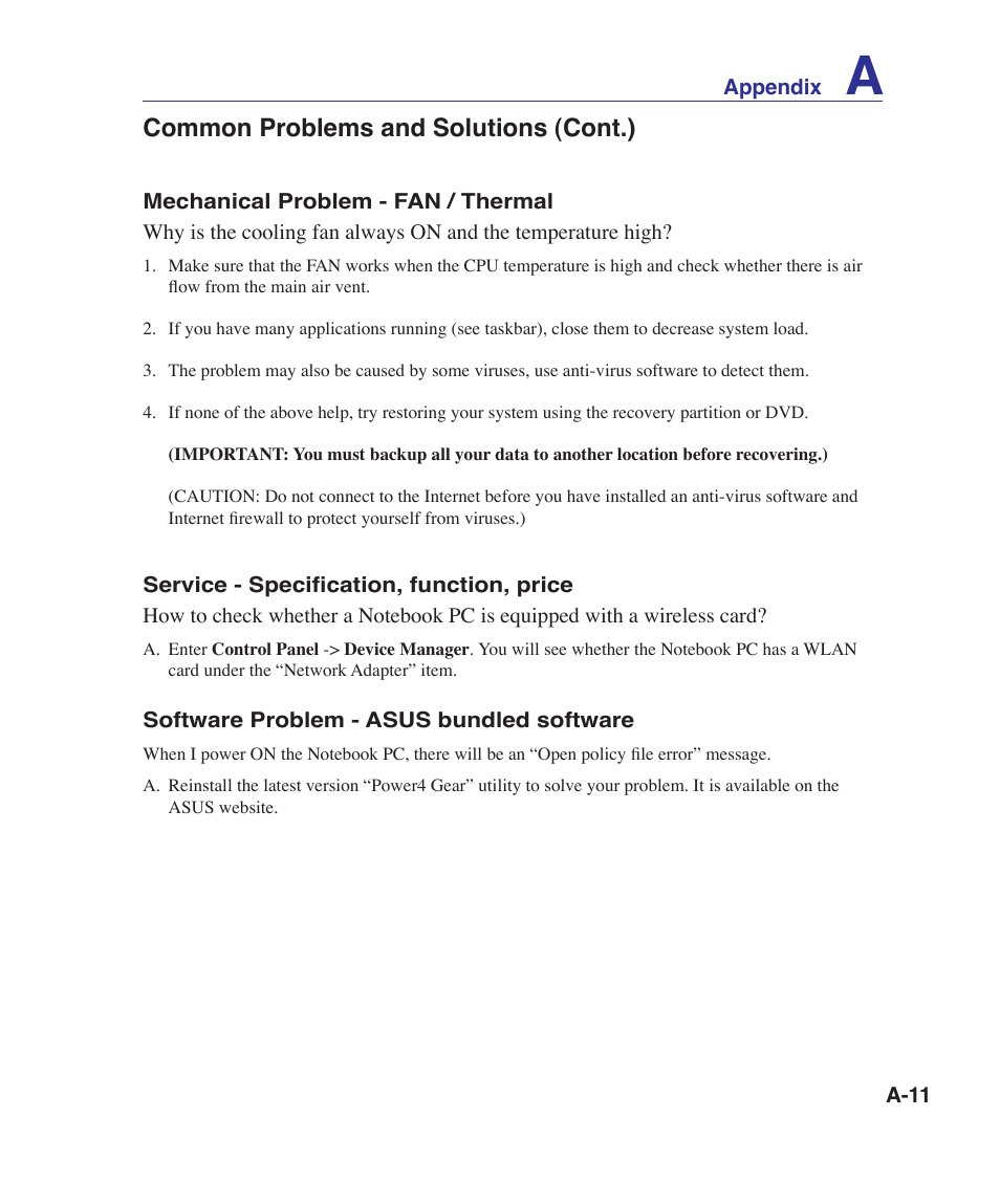 Common problems and solutions (cont.) | Asus N70SV User Manual | Page 65 / 87