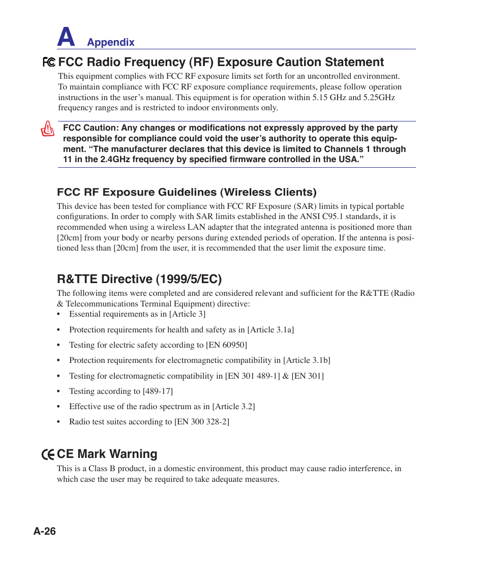 Ce mark warning | Asus N70SV User Manual | Page 80 / 87