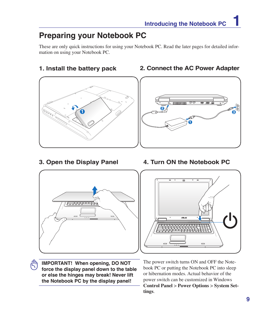 Preparing your notebook pc | Asus N70SV User Manual | Page 9 / 87