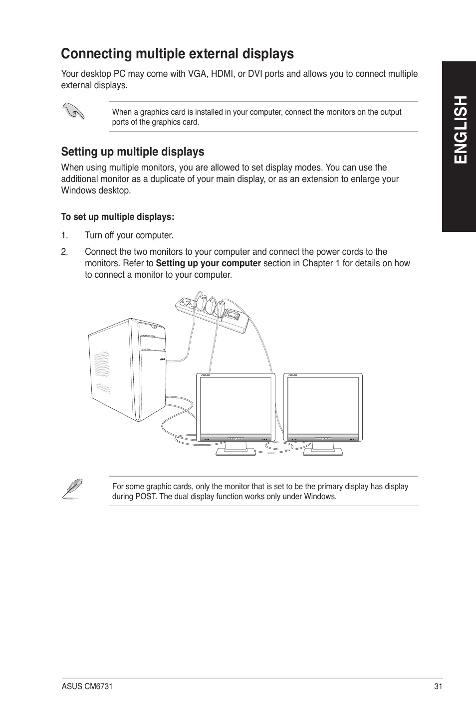 Connecting multiple external displays, En gl is h en gl is h | Asus CM6731 User Manual | Page 31 / 66