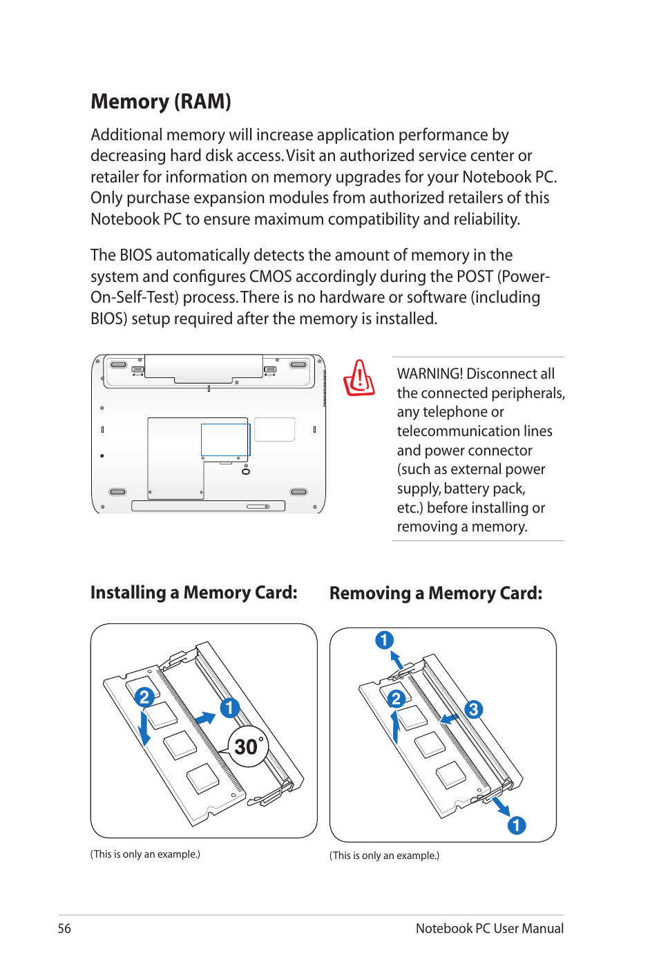 Memory (ram) | Asus K72JU User Manual | Page 56 / 106