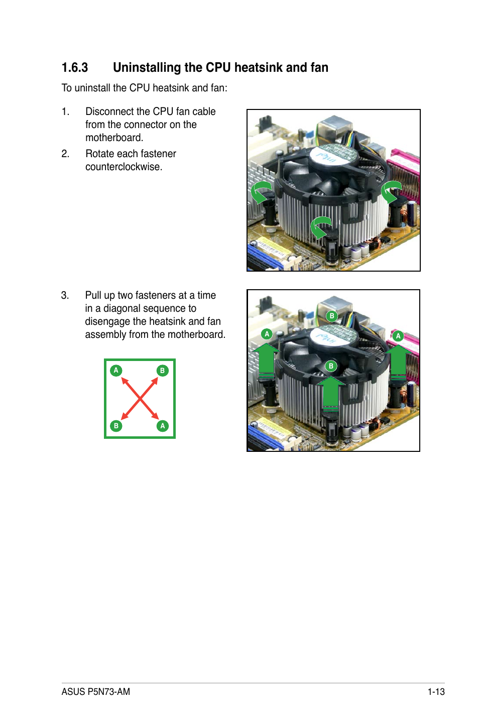 3 uninstalling the cpu heatsink and fan | Asus P5N73-AM User Manual | Page 25 / 98