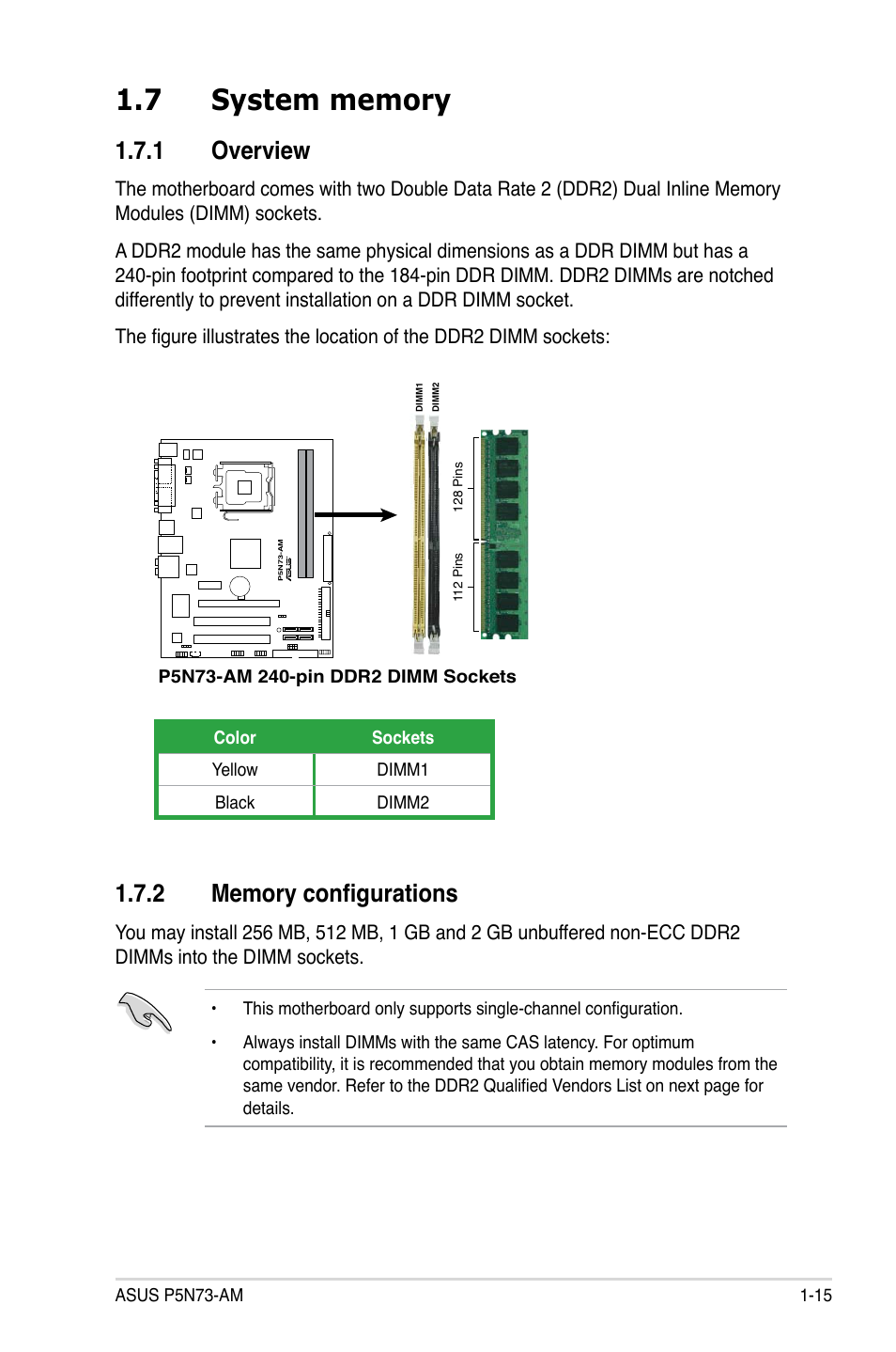 7 system memory, 1 overview, 2 memory configurations | Asus P5N73-AM User Manual | Page 27 / 98
