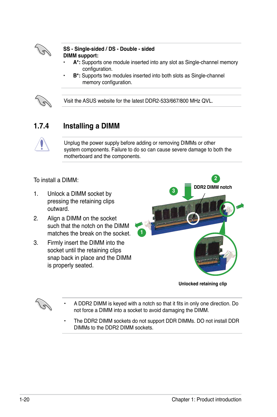 4 installing a dimm | Asus P5N73-AM User Manual | Page 32 / 98
