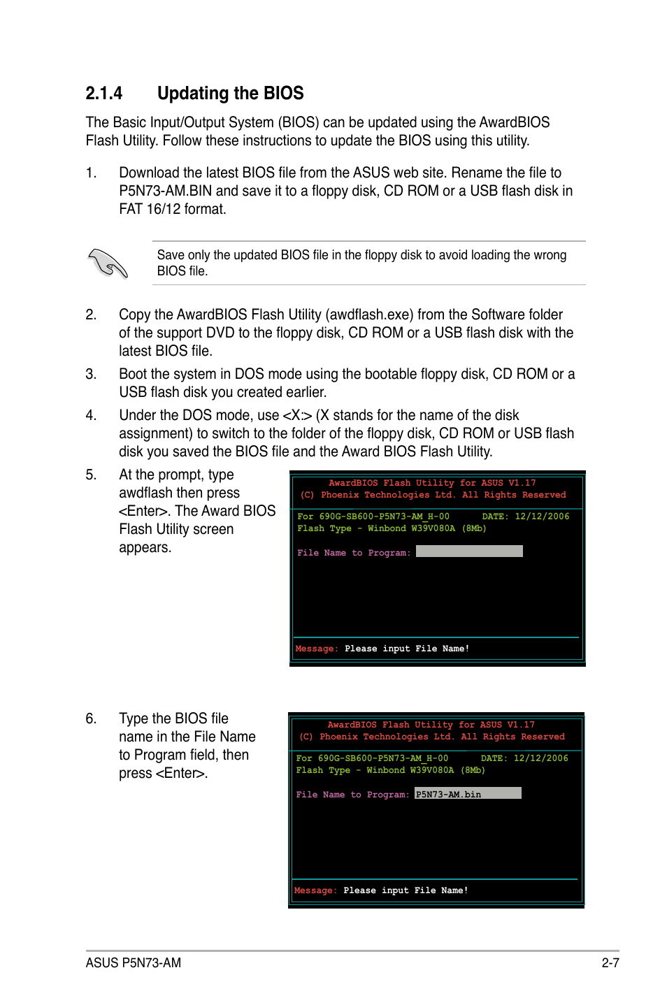 4 updating the bios | Asus P5N73-AM User Manual | Page 53 / 98