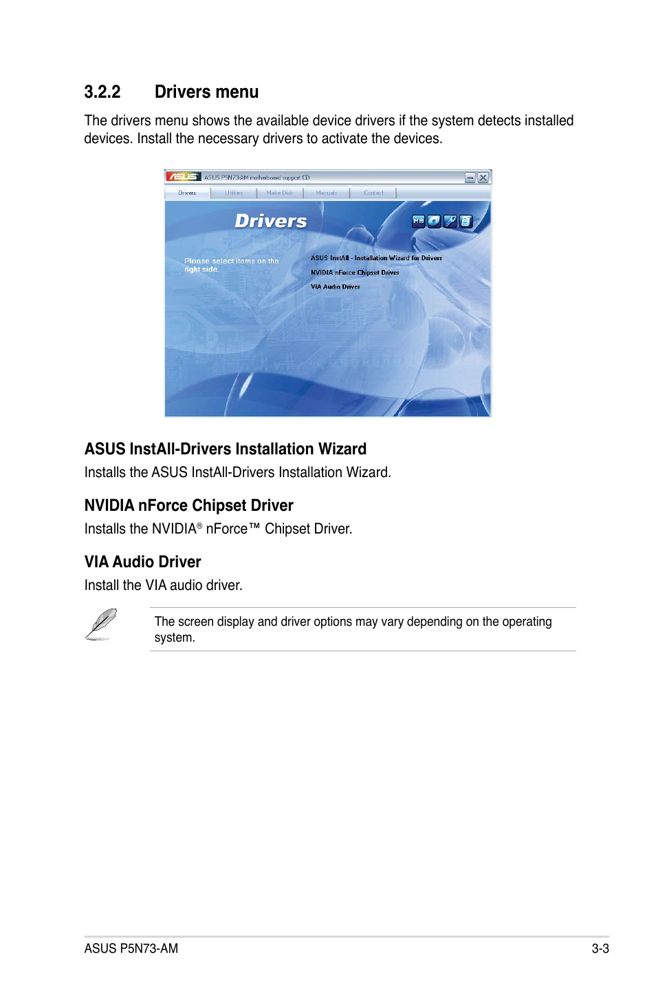 2 drivers menu | Asus P5N73-AM User Manual | Page 87 / 98