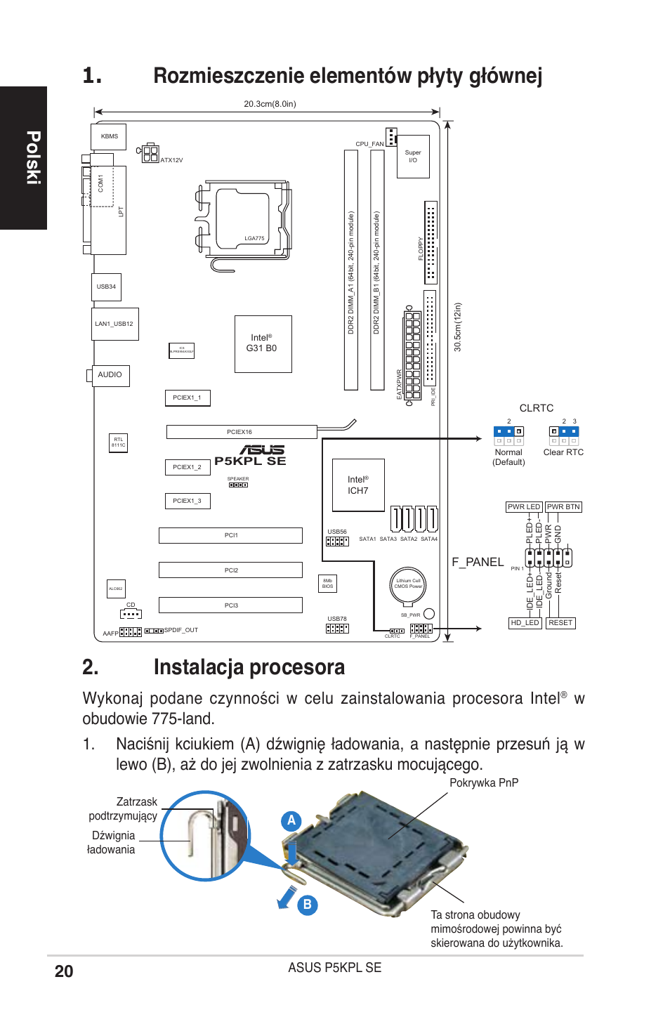 Polski, Asus p5kpl se, F_panel | Asus P5KPL SE User Manual | Page 20 / 38