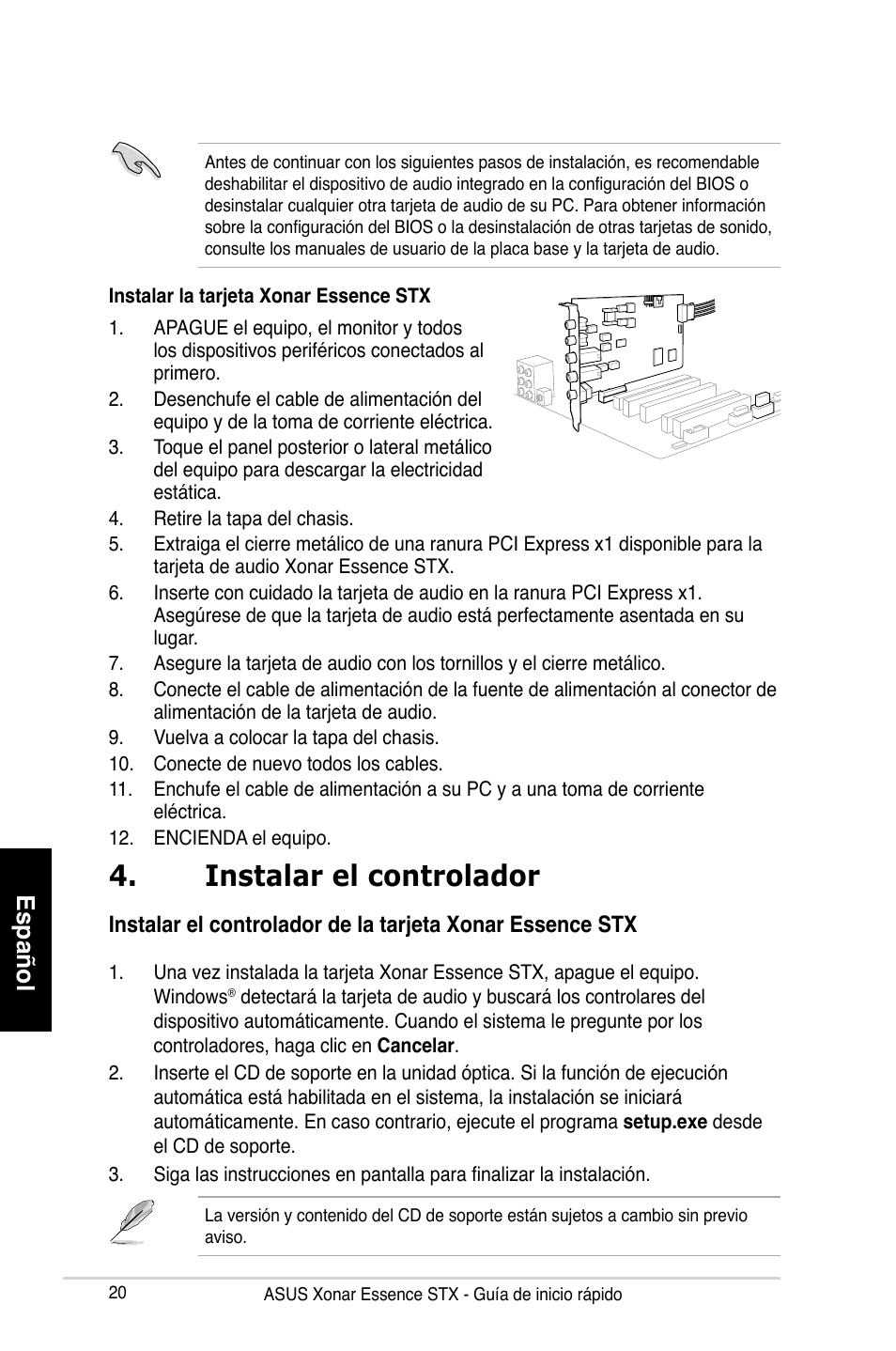 Instalar el controlador, Español | Asus Xonar Essence STX User Manual | Page 20 / 32