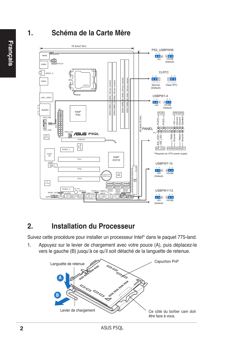 Français, Asus p5ql, Panel | P5ql | Asus P5QL User Manual | Page 2 / 38