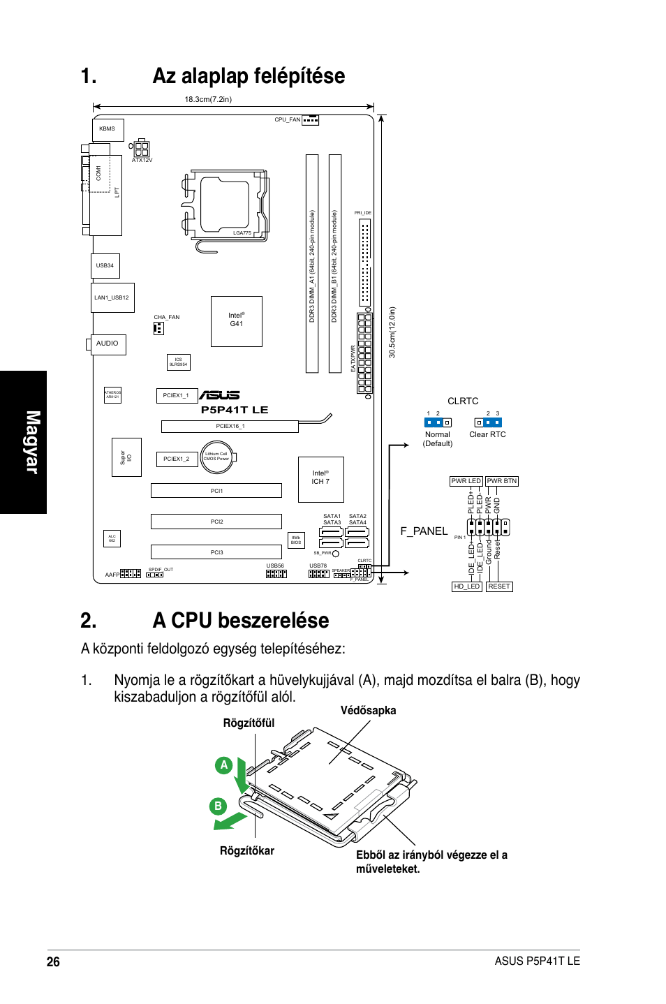 Az alaplap felépítése . a cpu beszerelése, Magyar, Asus p5p41t le a b | F_panel | Asus P5P41T LE User Manual | Page 26 / 41