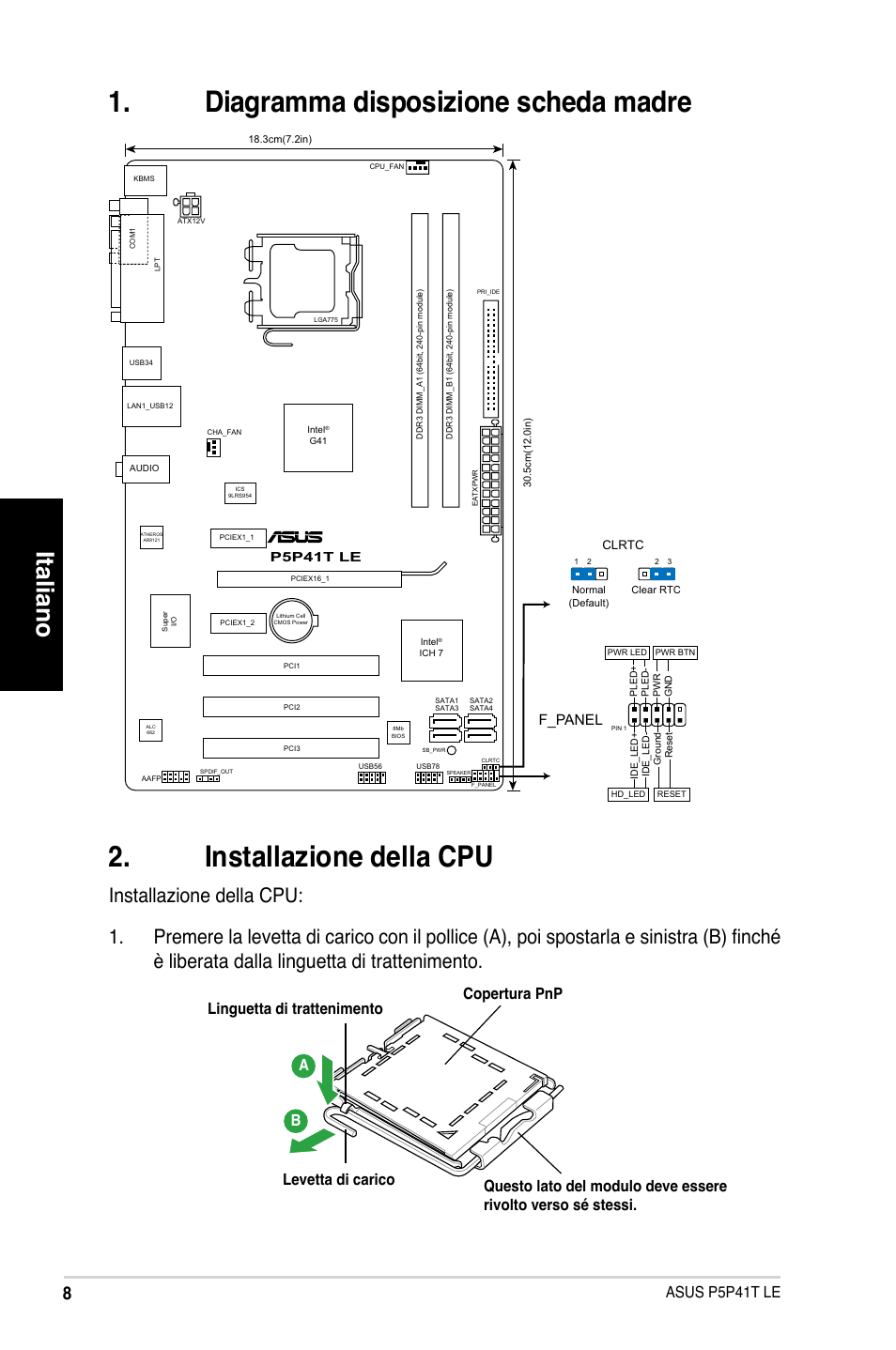 Italiano, Asus p5p41t le a b, F_panel | Asus P5P41T LE User Manual | Page 8 / 41