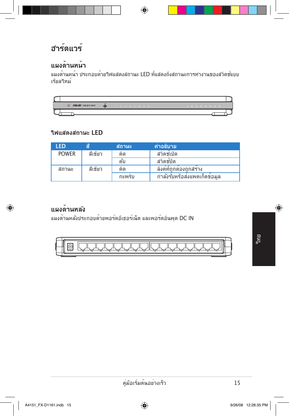 ฮาร์ดแวร, แผงด้านหน้า, แผงด้านหลัง | Asus FX-D1161 User Manual | Page 16 / 30