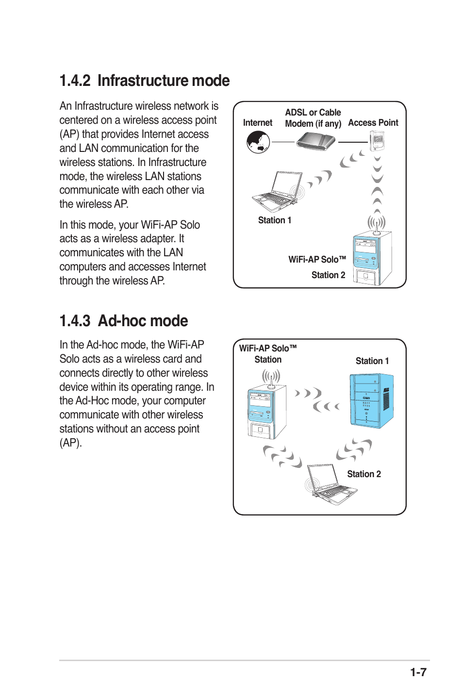 3 ad-hoc mode, 2 infrastructure mode | Asus P5K Deluxe/WiFi-AP User Manual | Page 13 / 59