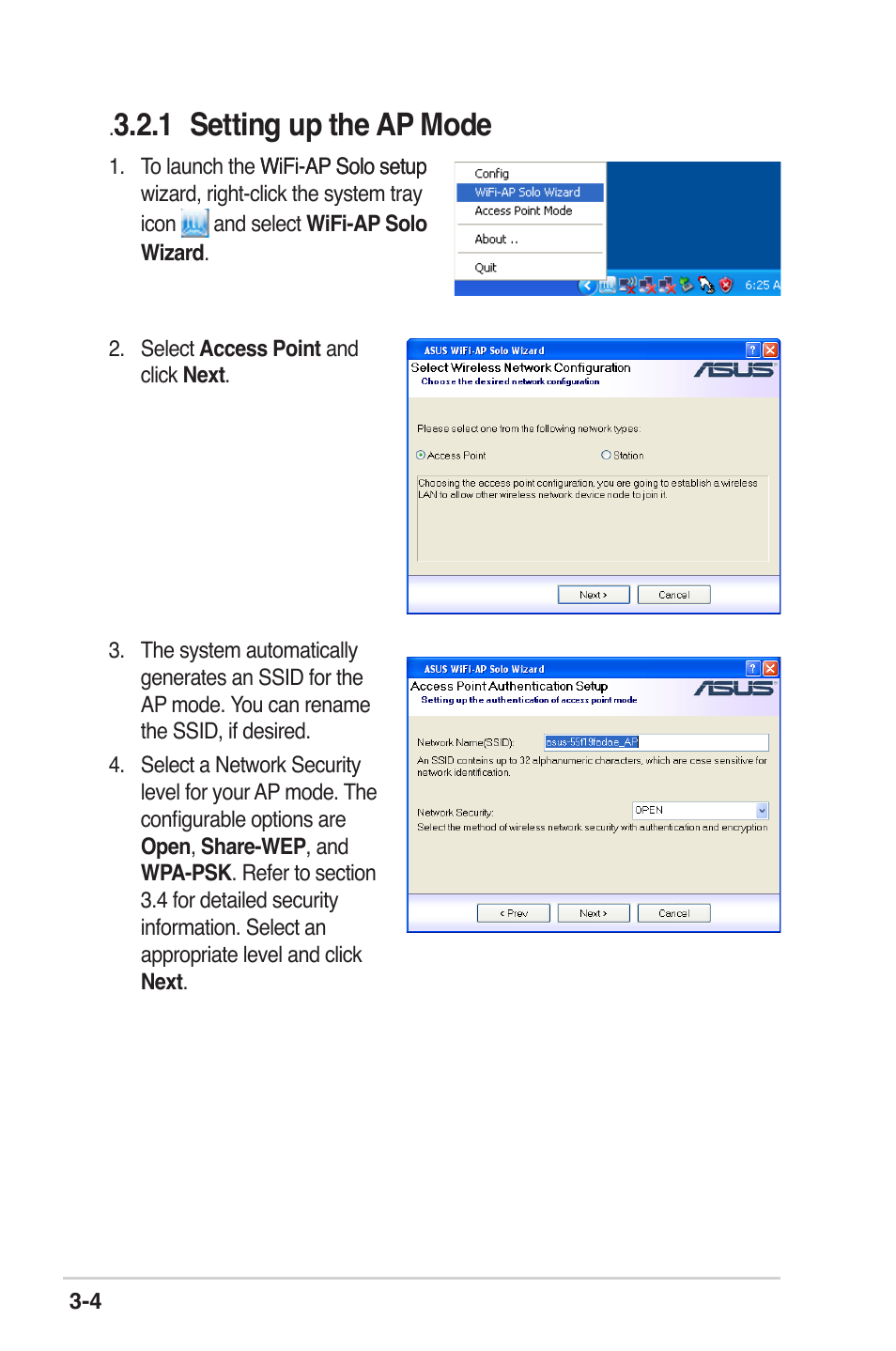 1 setting up the ap mode | Asus P5K Deluxe/WiFi-AP User Manual | Page 21 / 59