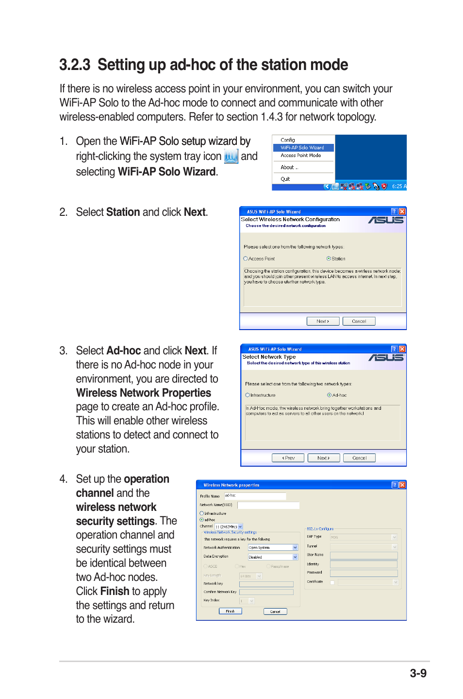 3 setting up ad-hoc of the station mode | Asus P5K Deluxe/WiFi-AP User Manual | Page 26 / 59