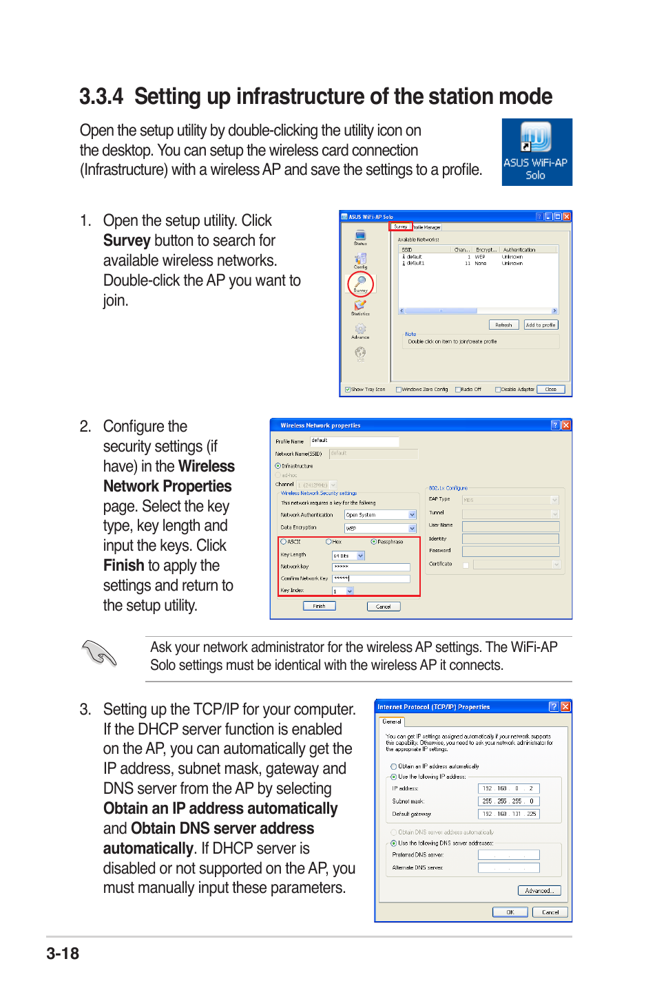 4 setting up infrastructure of the station mode | Asus P5K Deluxe/WiFi-AP User Manual | Page 35 / 59