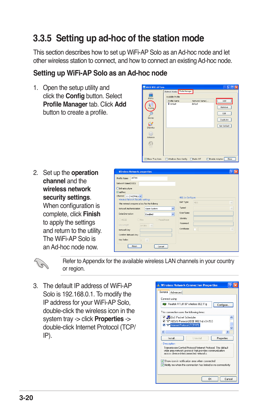 5 setting up ad-hoc of the station mode | Asus P5K Deluxe/WiFi-AP User Manual | Page 37 / 59