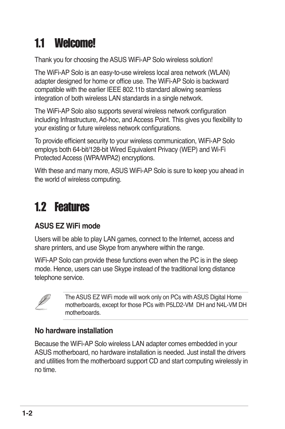 1 welcome, 2 features | Asus P5K Deluxe/WiFi-AP User Manual | Page 8 / 59