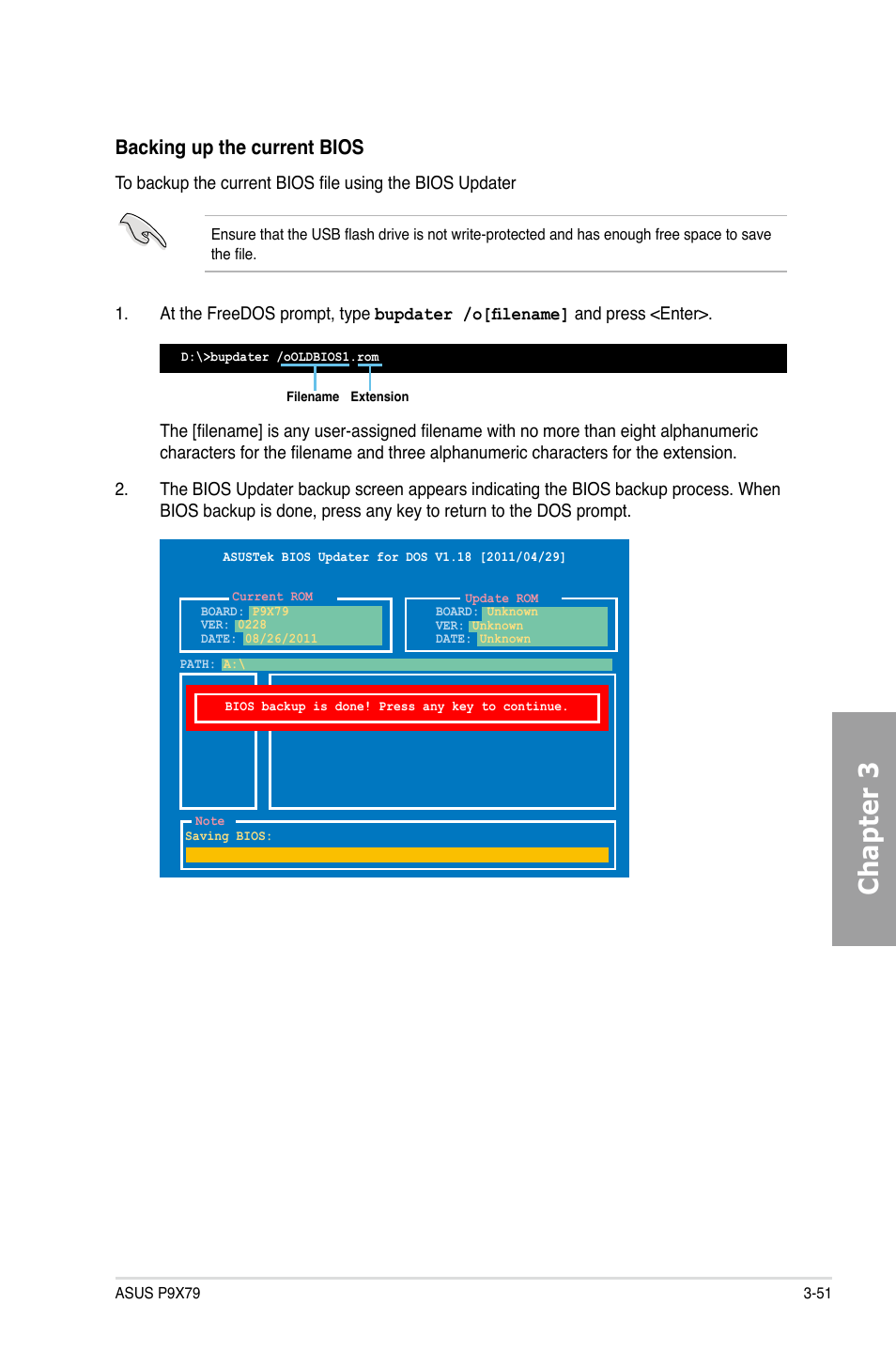 Chapter 3, Backing up the current bios | Asus P9X79 User Manual | Page 117 / 156
