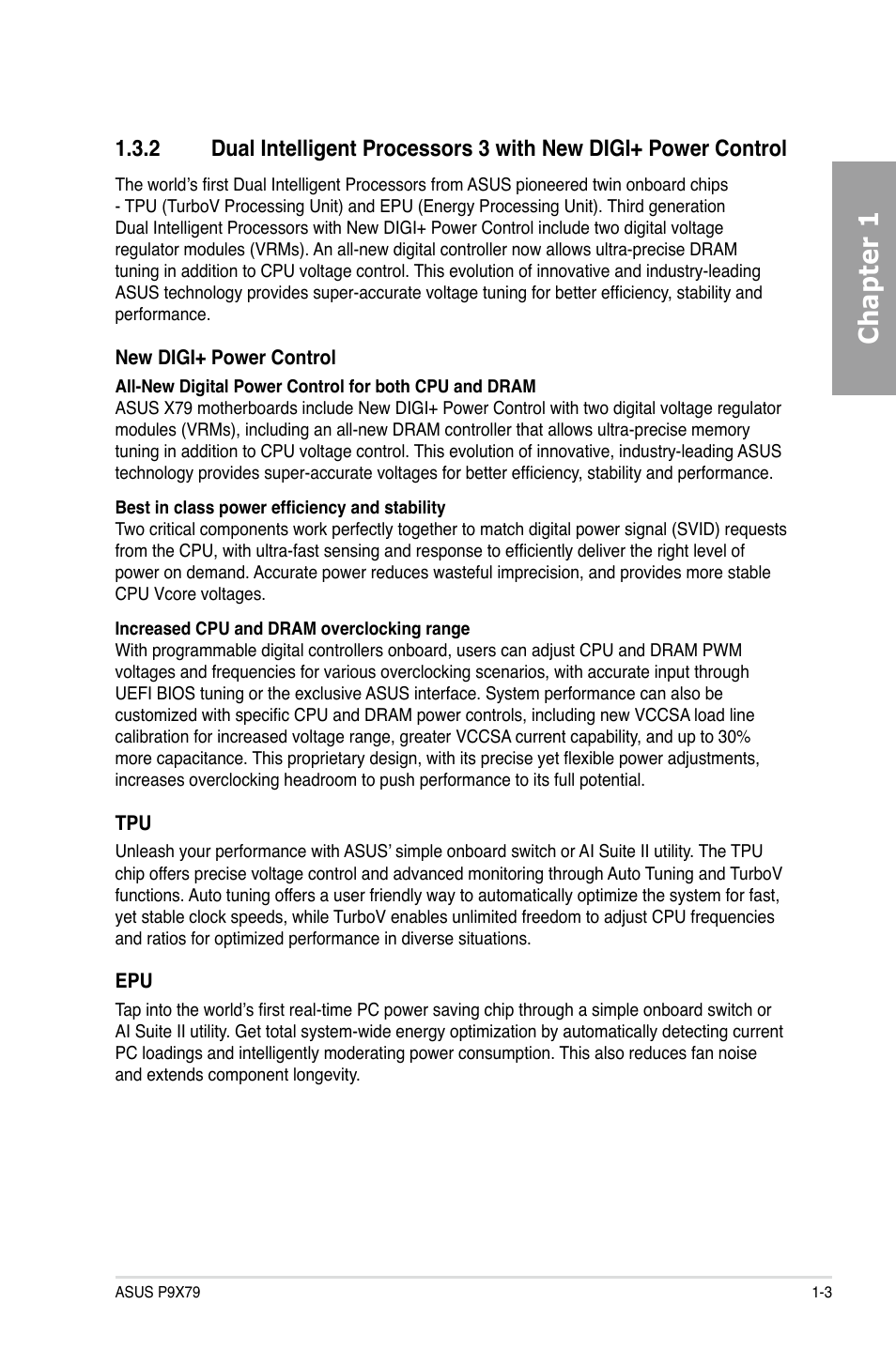 Chapter 1 | Asus P9X79 User Manual | Page 15 / 156