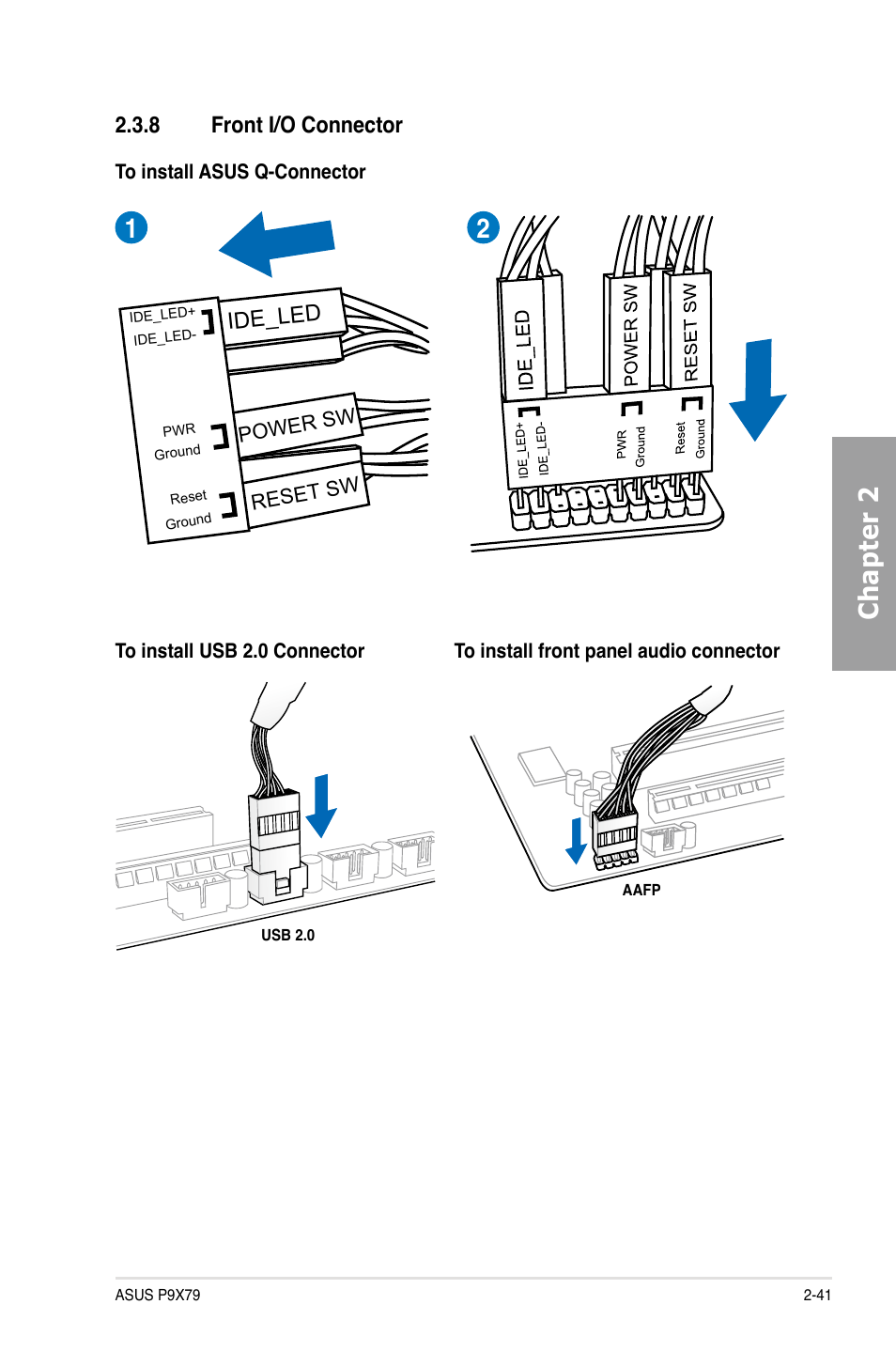 Chapter 2, 8 front i/o connector ide_led | Asus P9X79 User Manual | Page 59 / 156