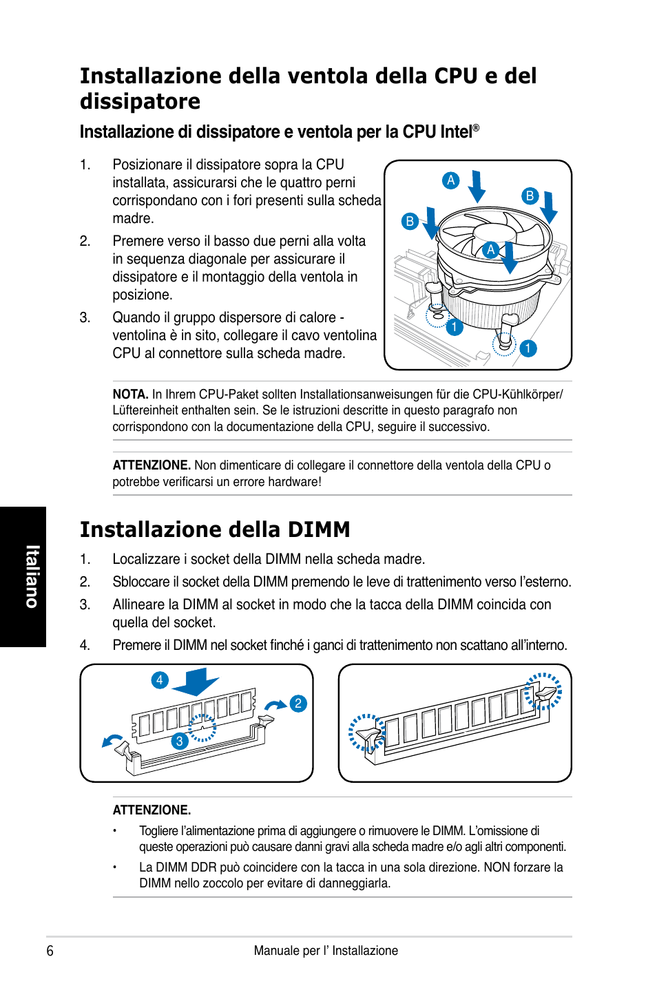 Installazione della dimm, Italiano | Asus P3-PH4 User Manual | Page 30 / 80