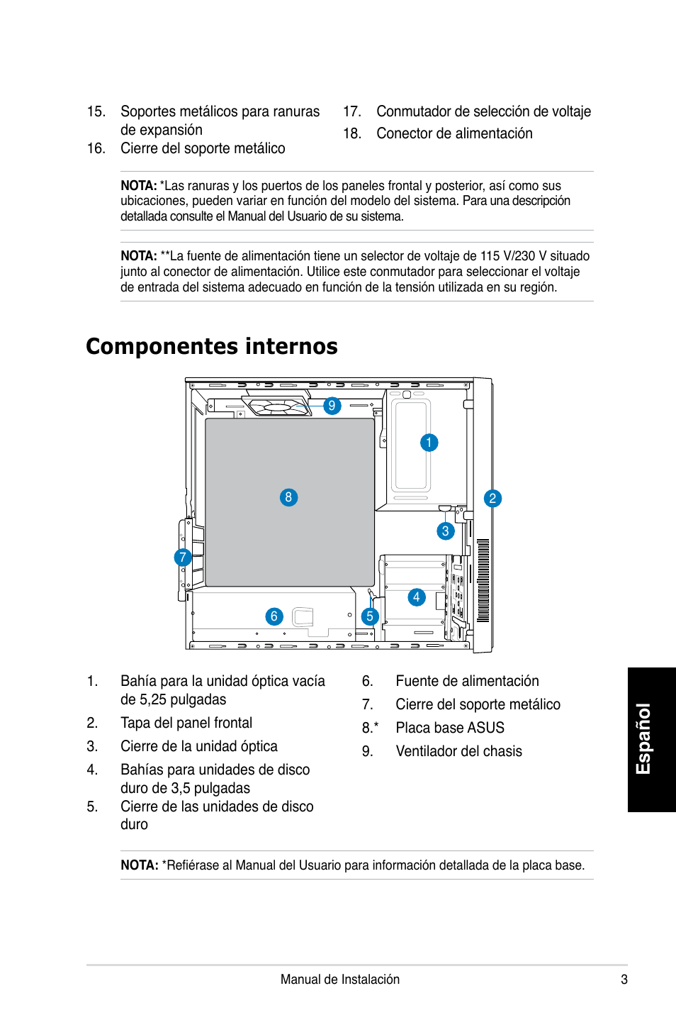 Componentes internos, Español | Asus P3-PH4 User Manual | Page 35 / 80