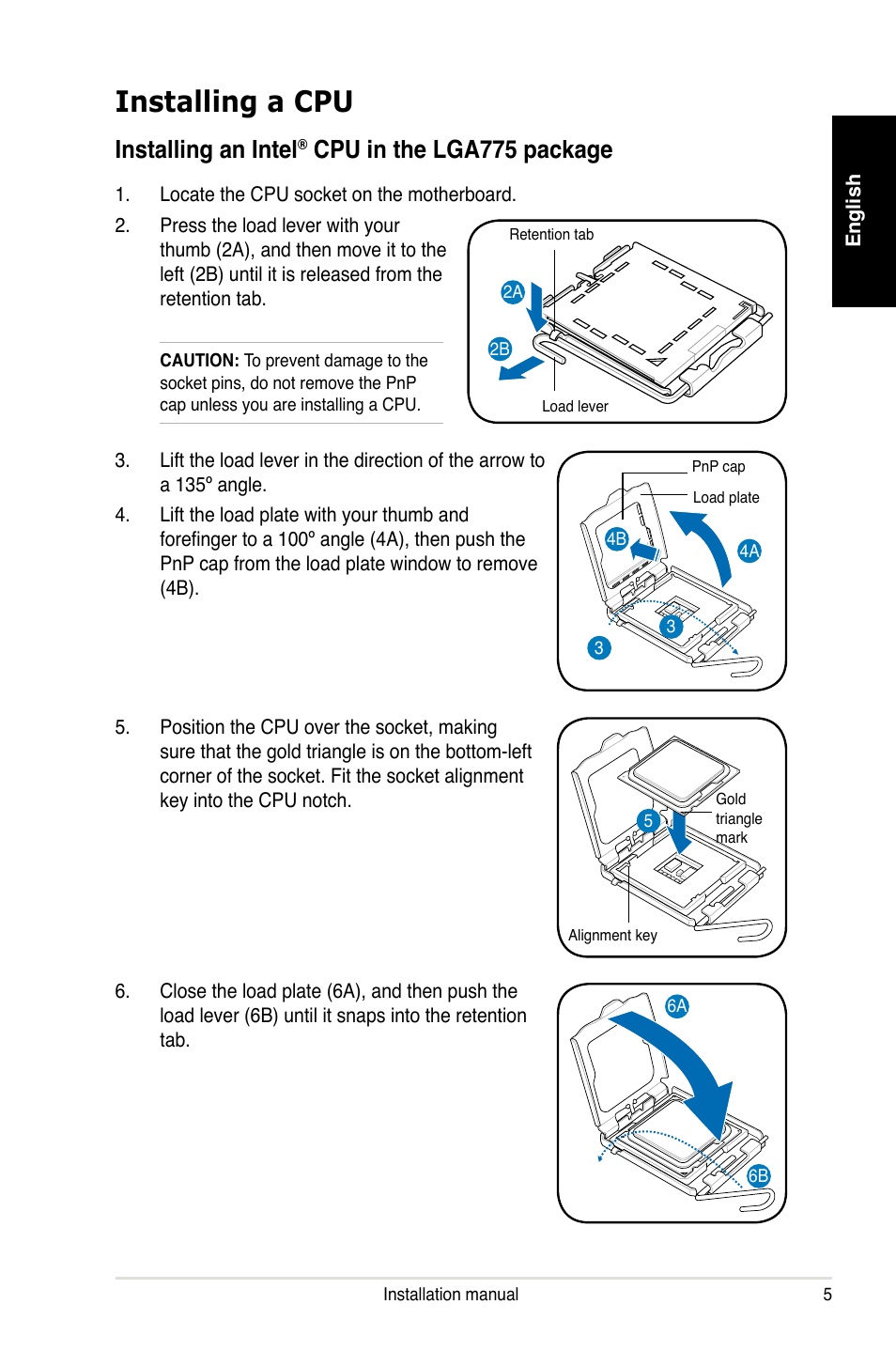 Installing a cpu, Installing an intel, Cpu in the lga775 package | Asus P3-PH4 User Manual | Page 5 / 80