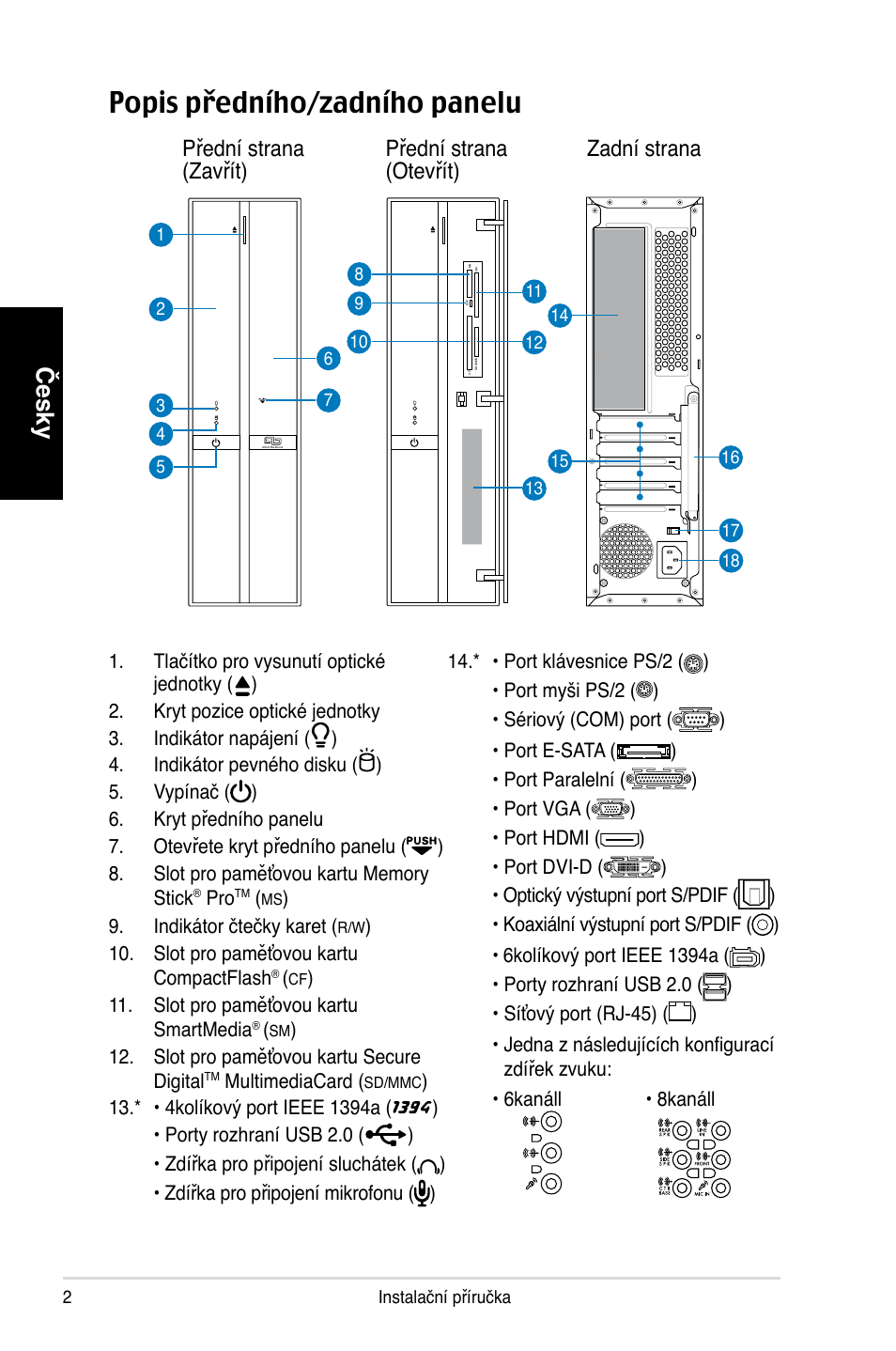 Popis předního/zadního panelu, Česky | Asus P3-PH4 User Manual | Page 58 / 80