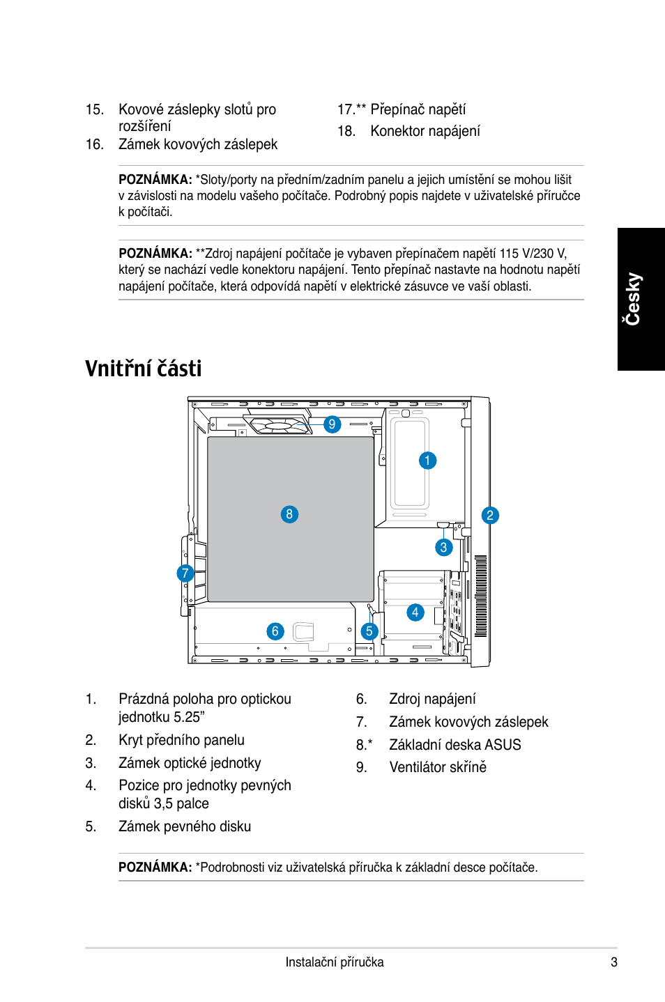 Vnitřní části, Česky | Asus P3-PH4 User Manual | Page 59 / 80