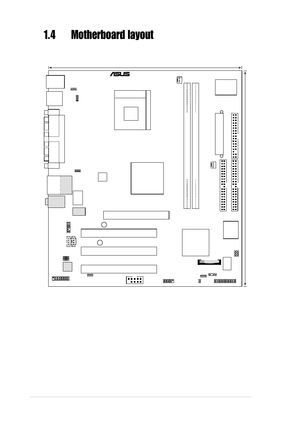 4 motherboard layout, 6 chapter 1: product introduction, Pci1 | Pci2 pci3, Intel i/o controller hub (ich4) p4ge-vm, Intel 845ge | Asus P4GE-VM User Manual | Page 16 / 64