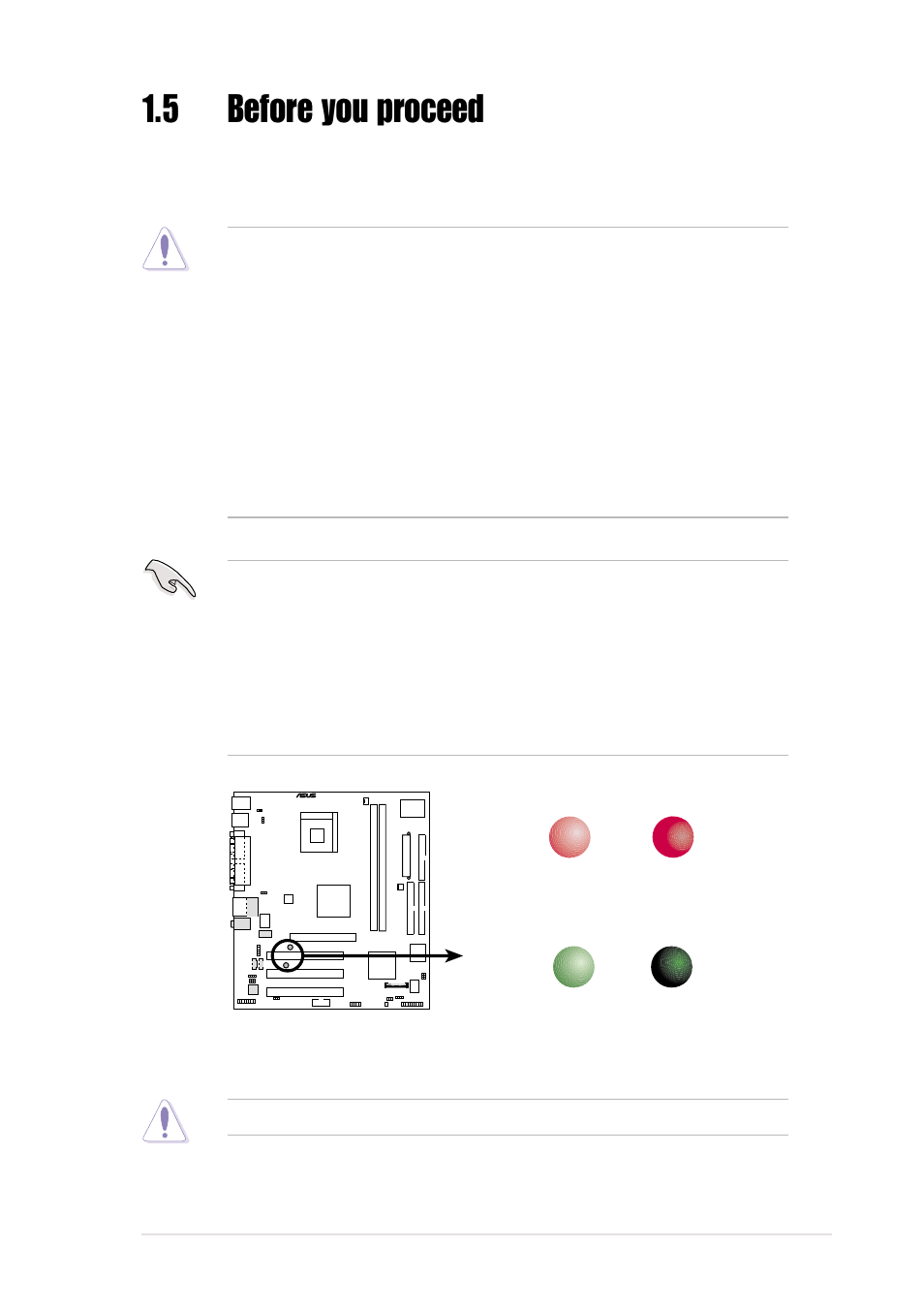 5 before you proceed, Asus p4ge-vm motherboard user guide 1-7 | Asus P4GE-VM User Manual | Page 17 / 64