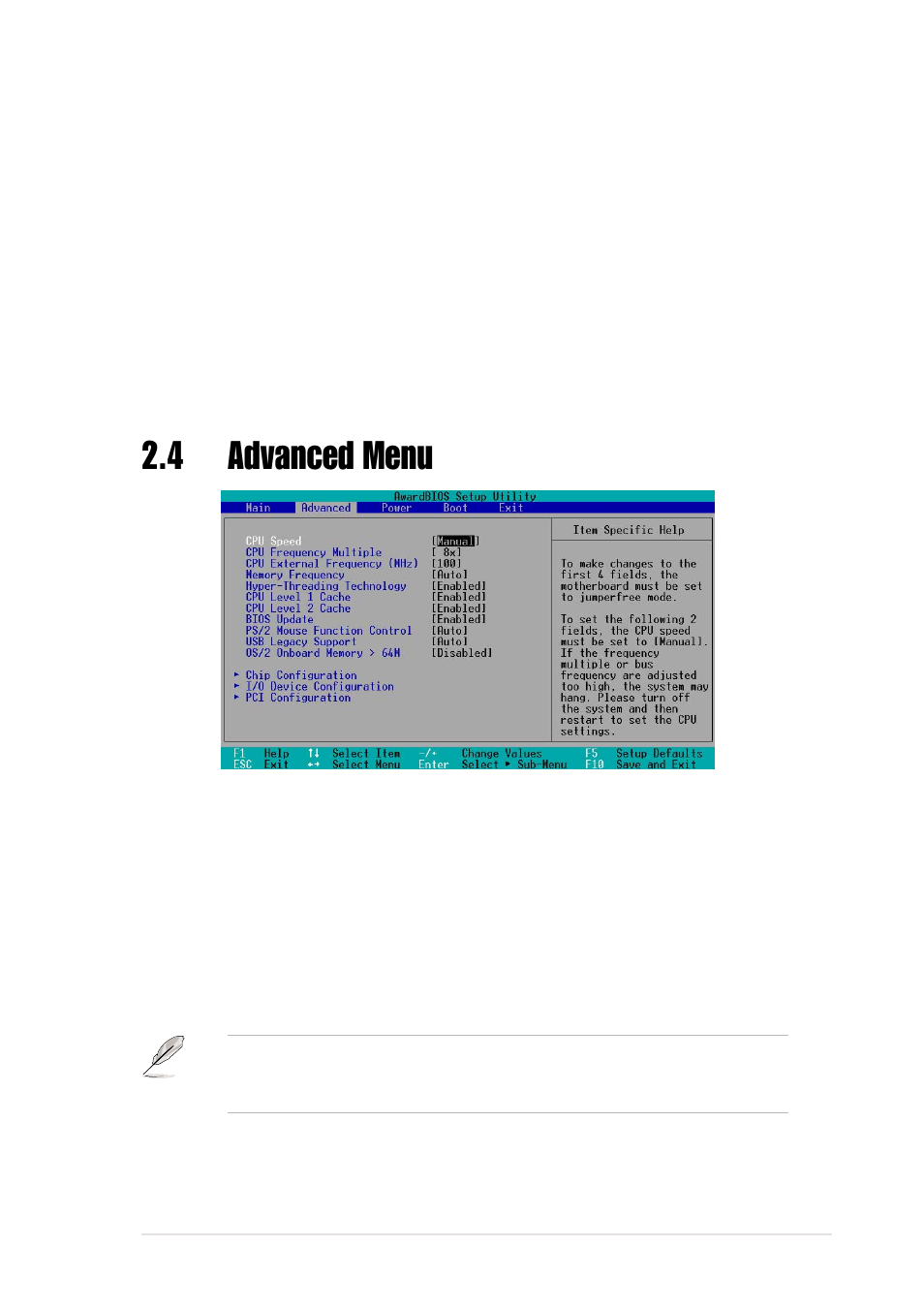 4 advanced menu | Asus P4GE-VM User Manual | Page 47 / 64