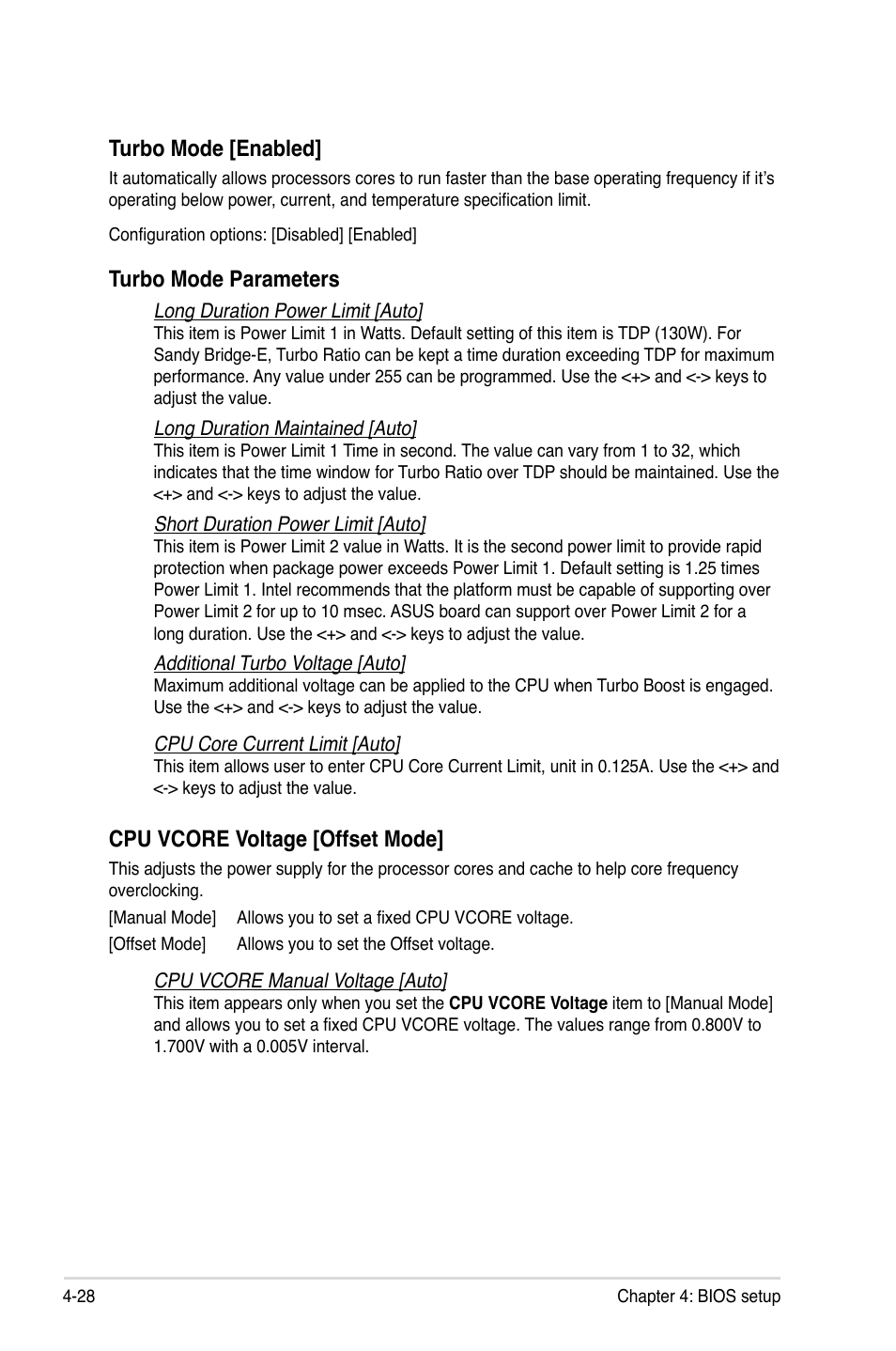 Turbo mode [enabled, Turbo mode parameters, Cpu vcore voltage [offset mode | Asus ESC1000 G2 User Manual | Page 110 / 194