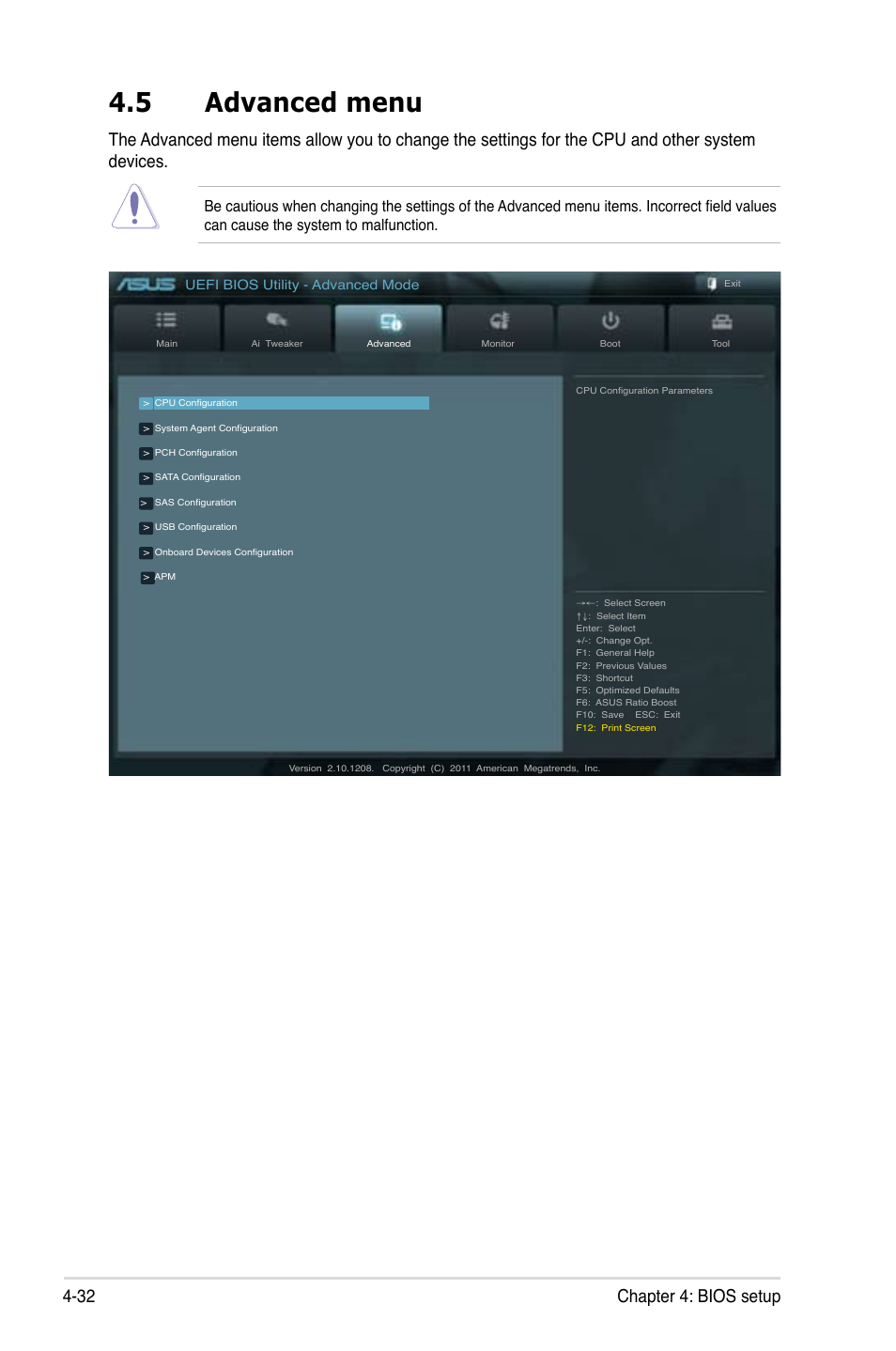 5 advanced menu, Advanced menu -32, 32 chapter 4: bios setup | Asus ESC1000 G2 User Manual | Page 114 / 194