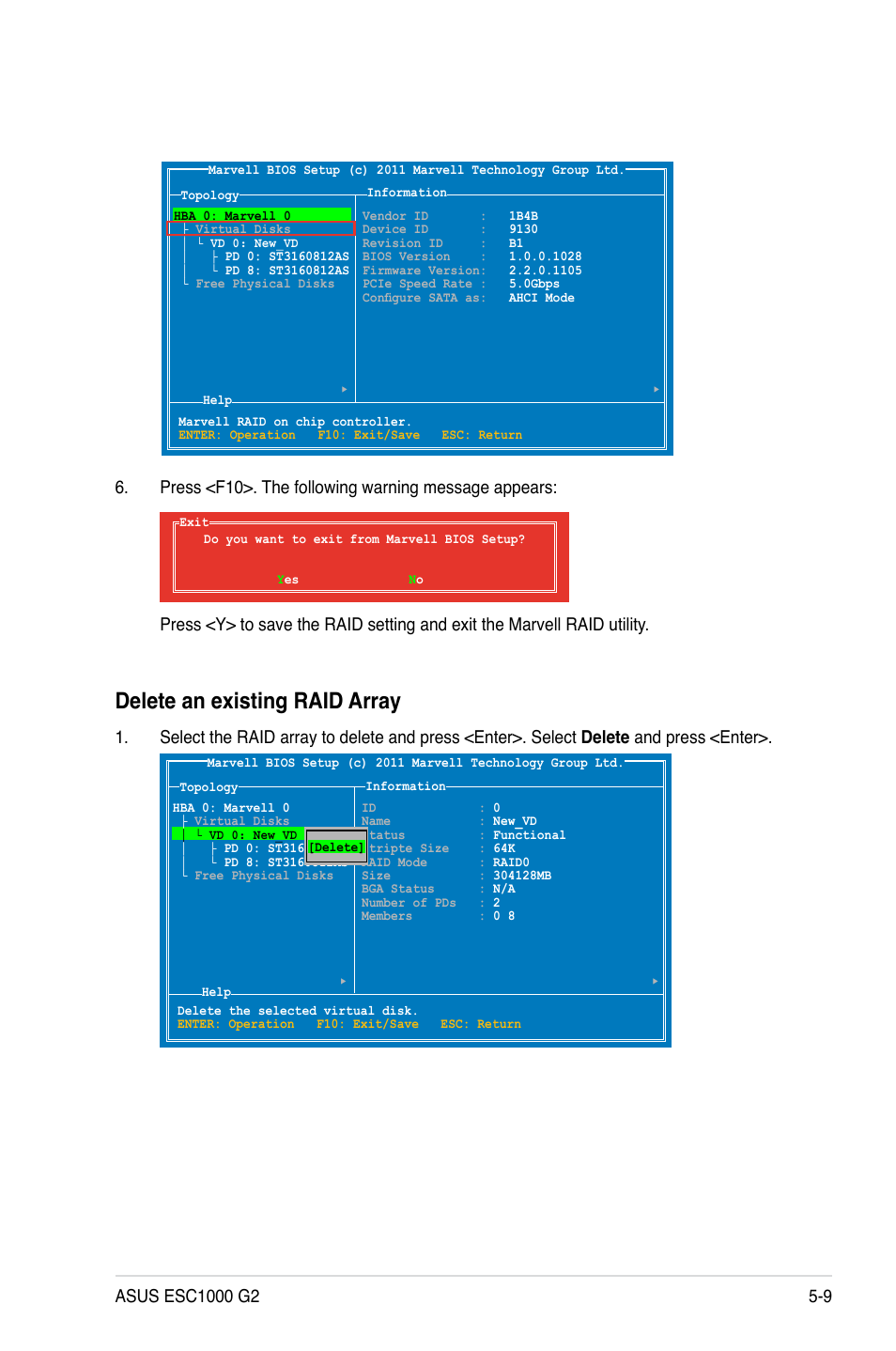 Delete an existing raid array | Asus ESC1000 G2 User Manual | Page 153 / 194