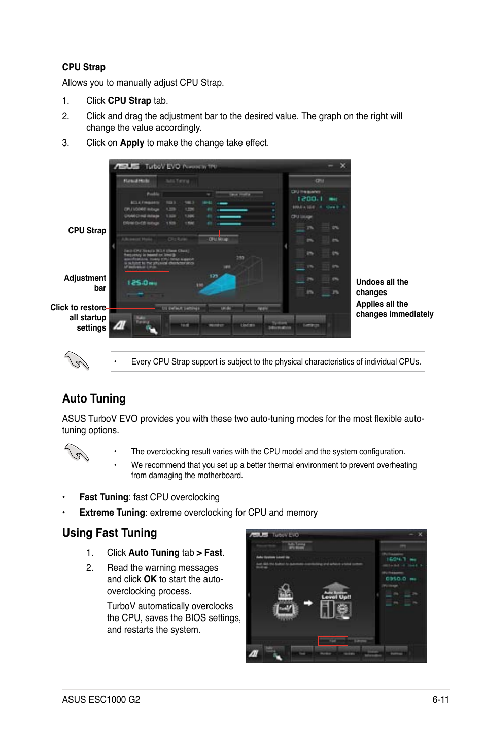 Auto tuning, Using fast tuning | Asus ESC1000 G2 User Manual | Page 165 / 194