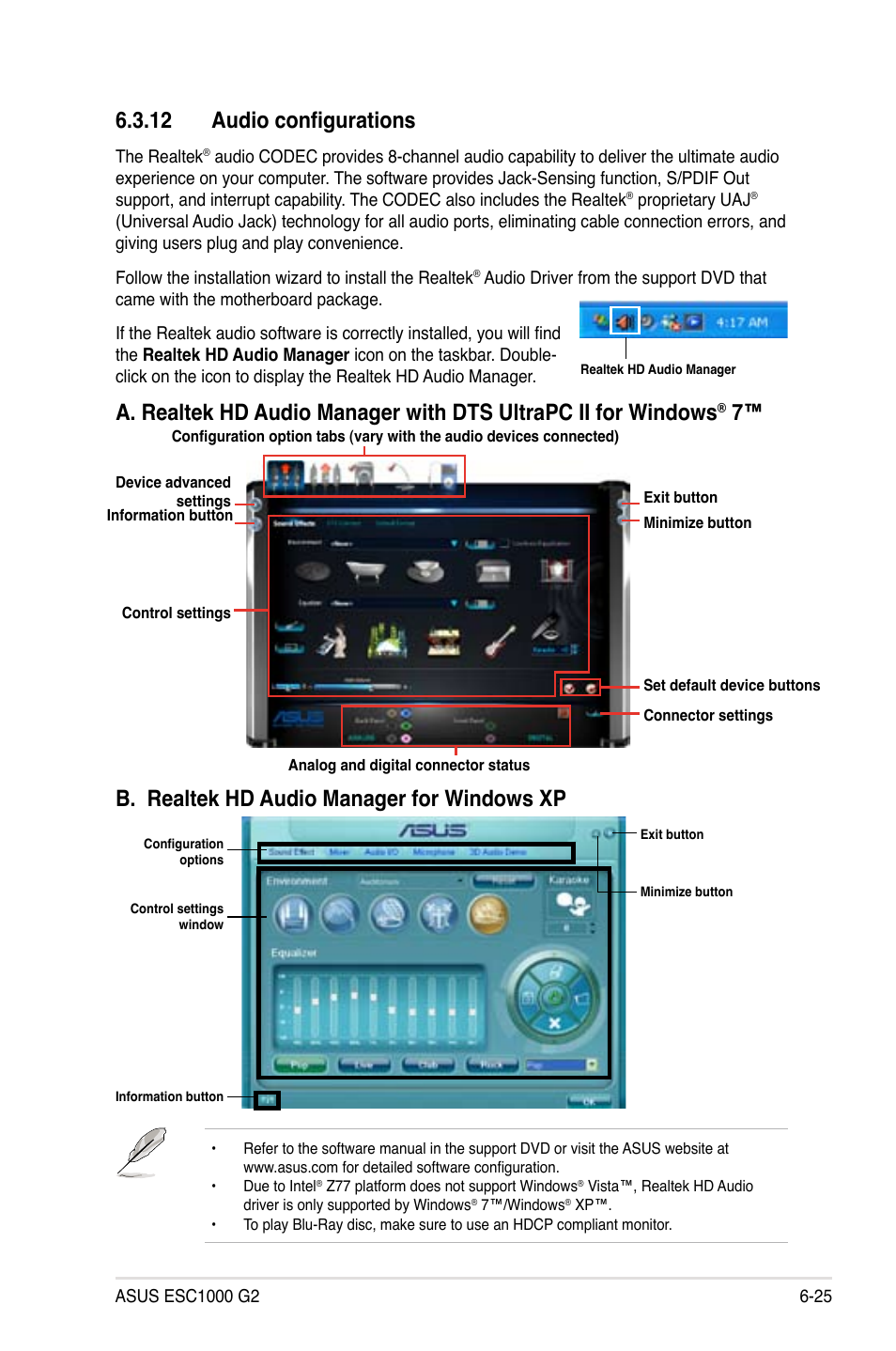 12 audio configurations, 12 audio configurations -25, B. realtek hd audio manager for windows xp | Asus ESC1000 G2 User Manual | Page 179 / 194