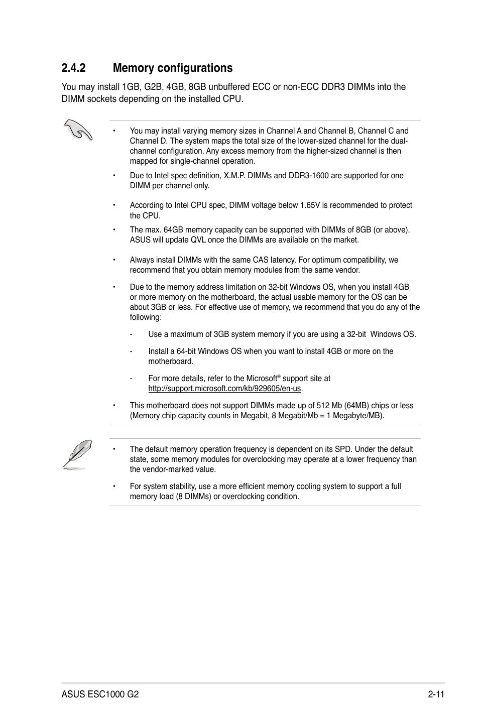 2 memory configurations, Memory configurations -11 | Asus ESC1000 G2 User Manual | Page 31 / 194