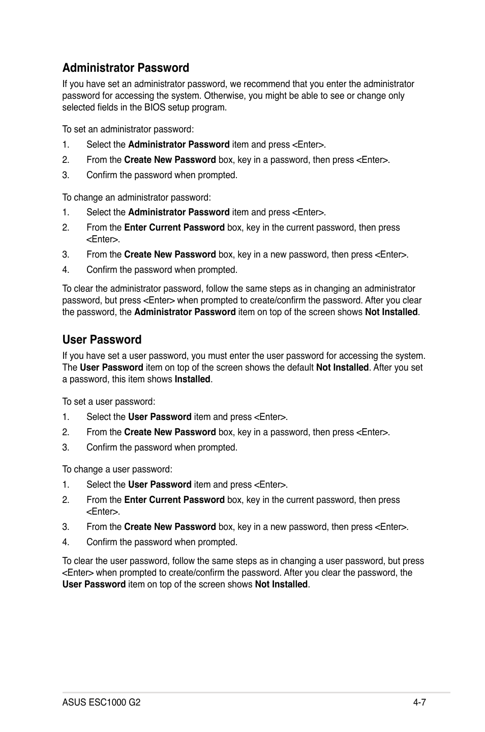 Administrator password, User password | Asus ESC1000 G2 User Manual | Page 89 / 194
