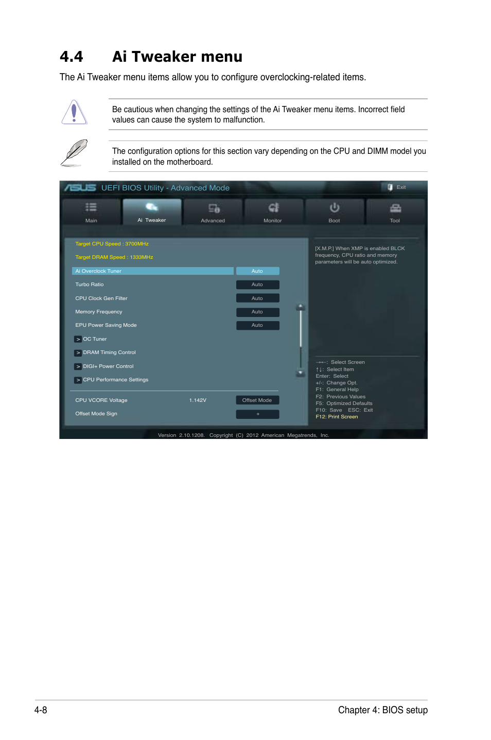 4 ai tweaker menu, Ai tweaker menu -8, 8 chapter 4: bios setup | Uefi bios utility - advanced mode | Asus ESC1000 G2 User Manual | Page 90 / 194