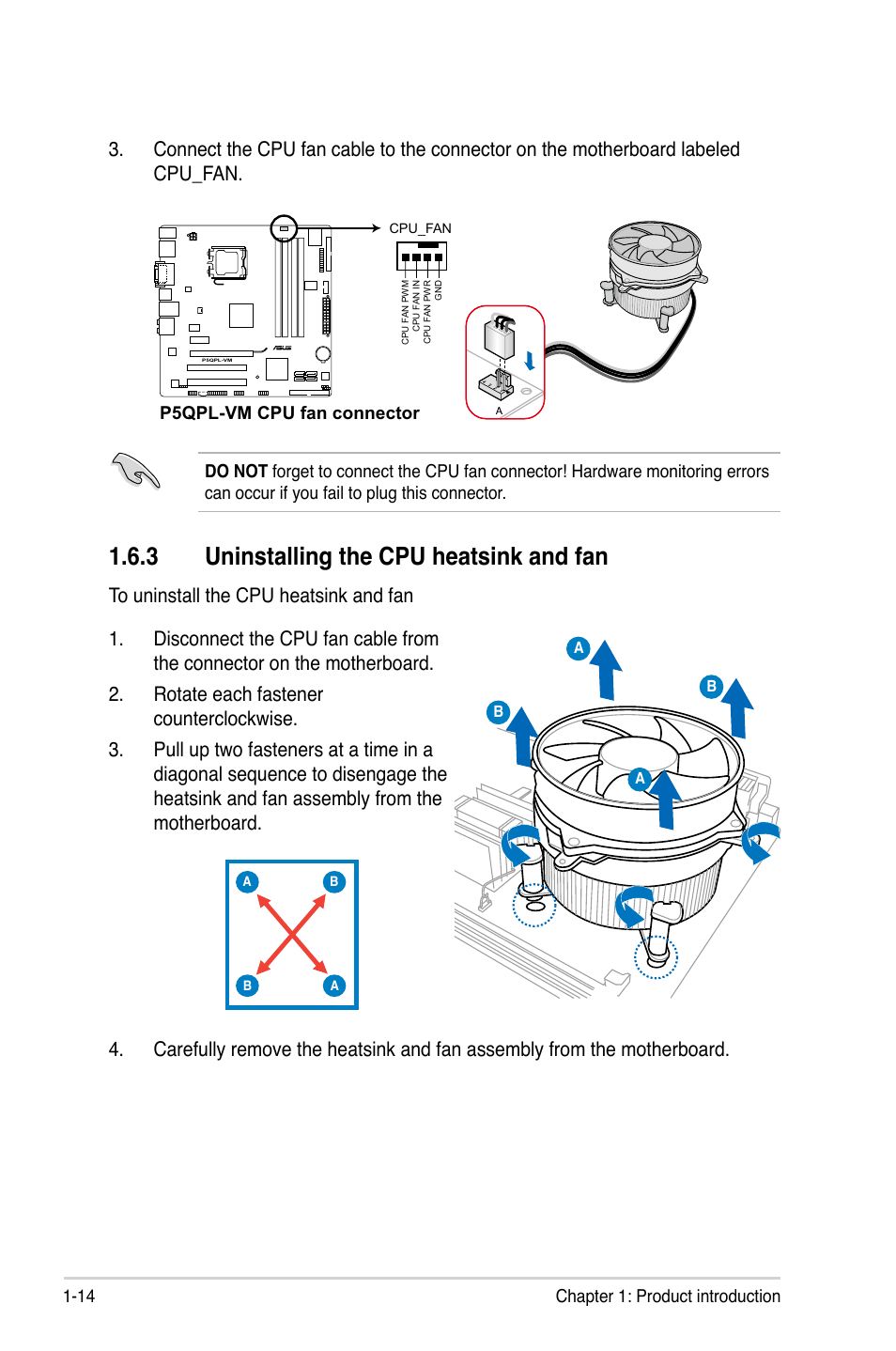 3 uninstalling the cpu heatsink and fan | Asus P5QPL-VM User Manual | Page 26 / 102