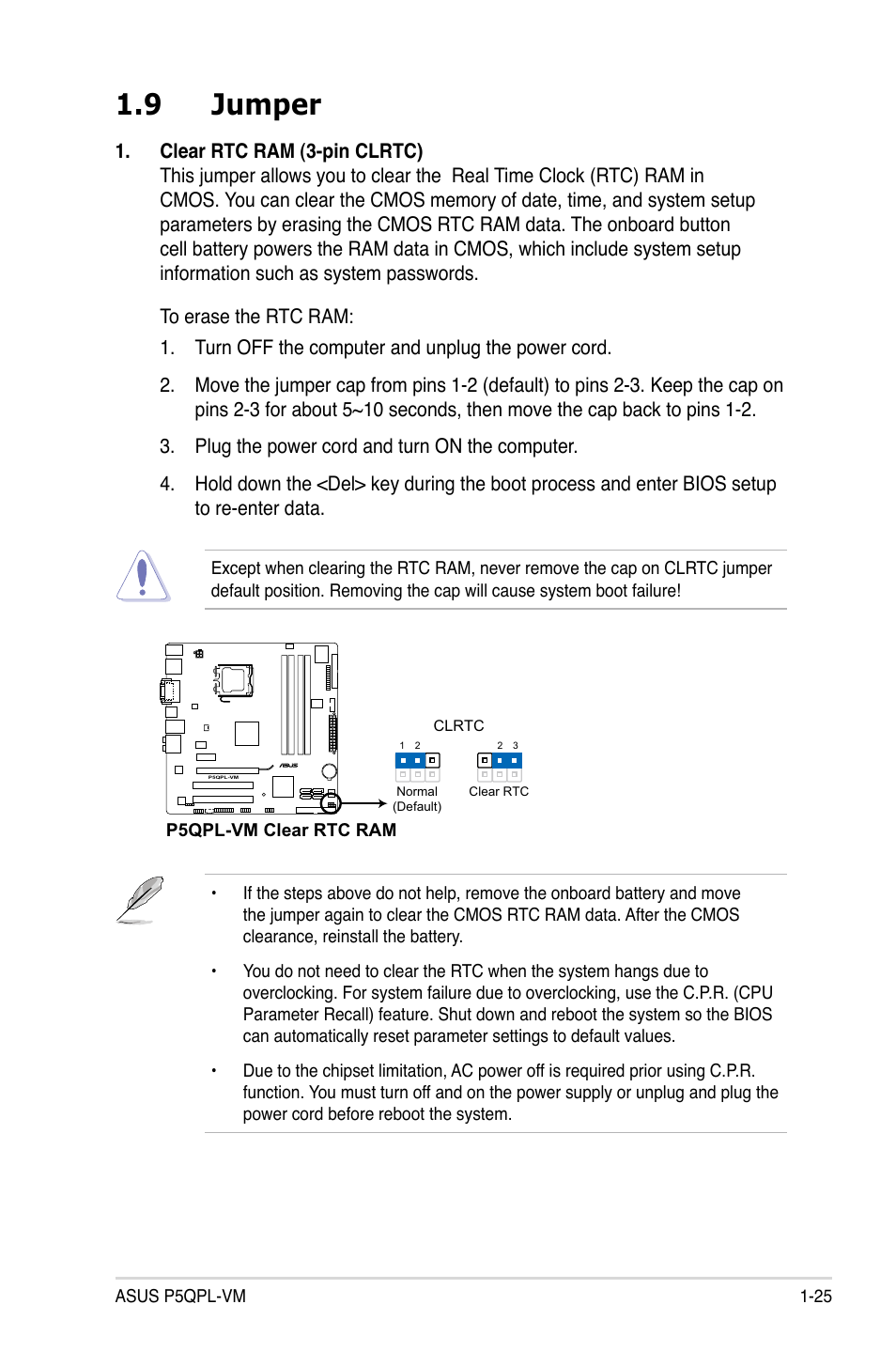 9 jumper, Jumper -25 | Asus P5QPL-VM User Manual | Page 37 / 102