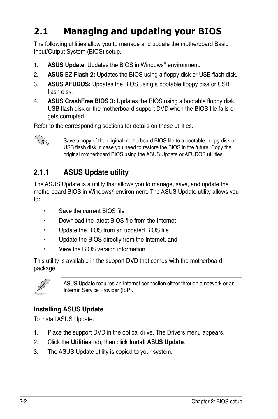 1 managing and updating your bios, 1 asus update utility | Asus P5QPL-VM User Manual | Page 50 / 102