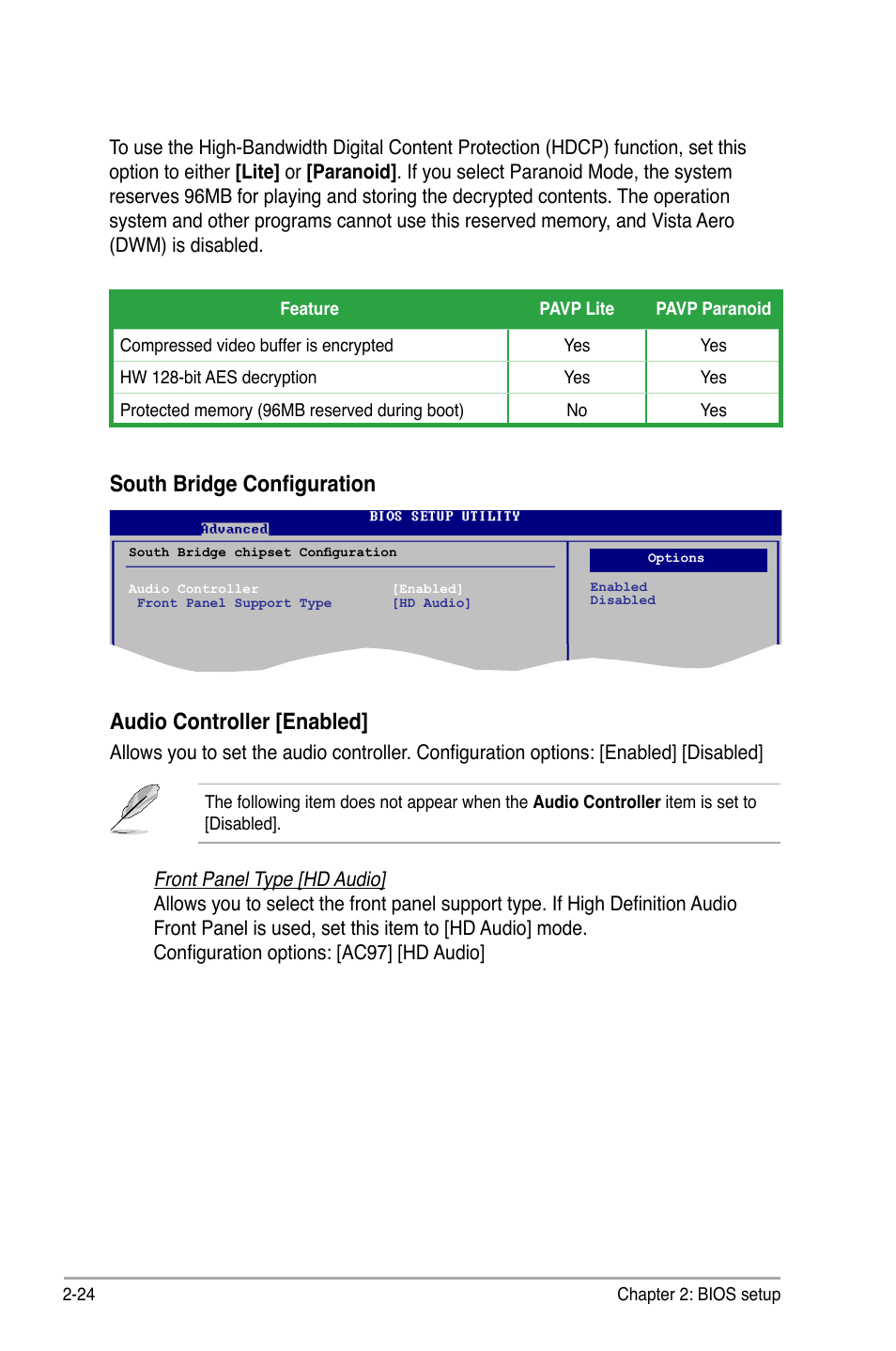 South bridge configuration, Audio controller [enabled | Asus P5QPL-VM User Manual | Page 72 / 102